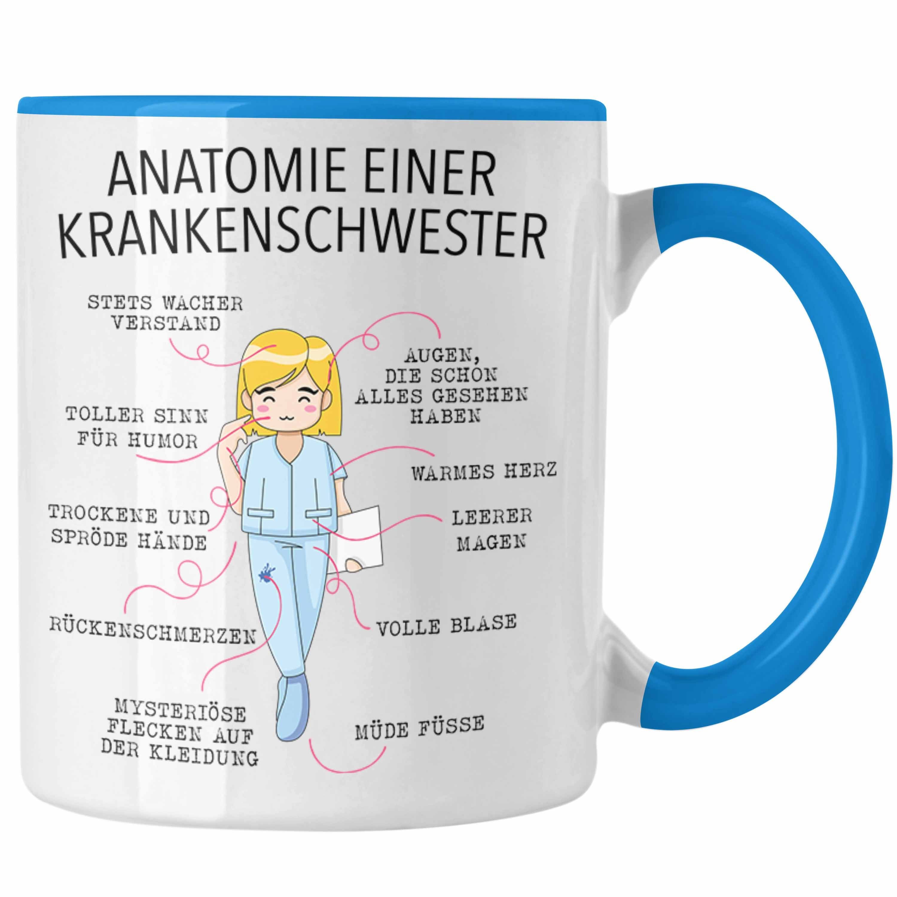 Trendation Tasse Trendation - Anatomie Krankenschwester Tasse Geschenk Lustige Geschenkidee Beste Krankenschwester Krankenhaus Ausbildung Blau