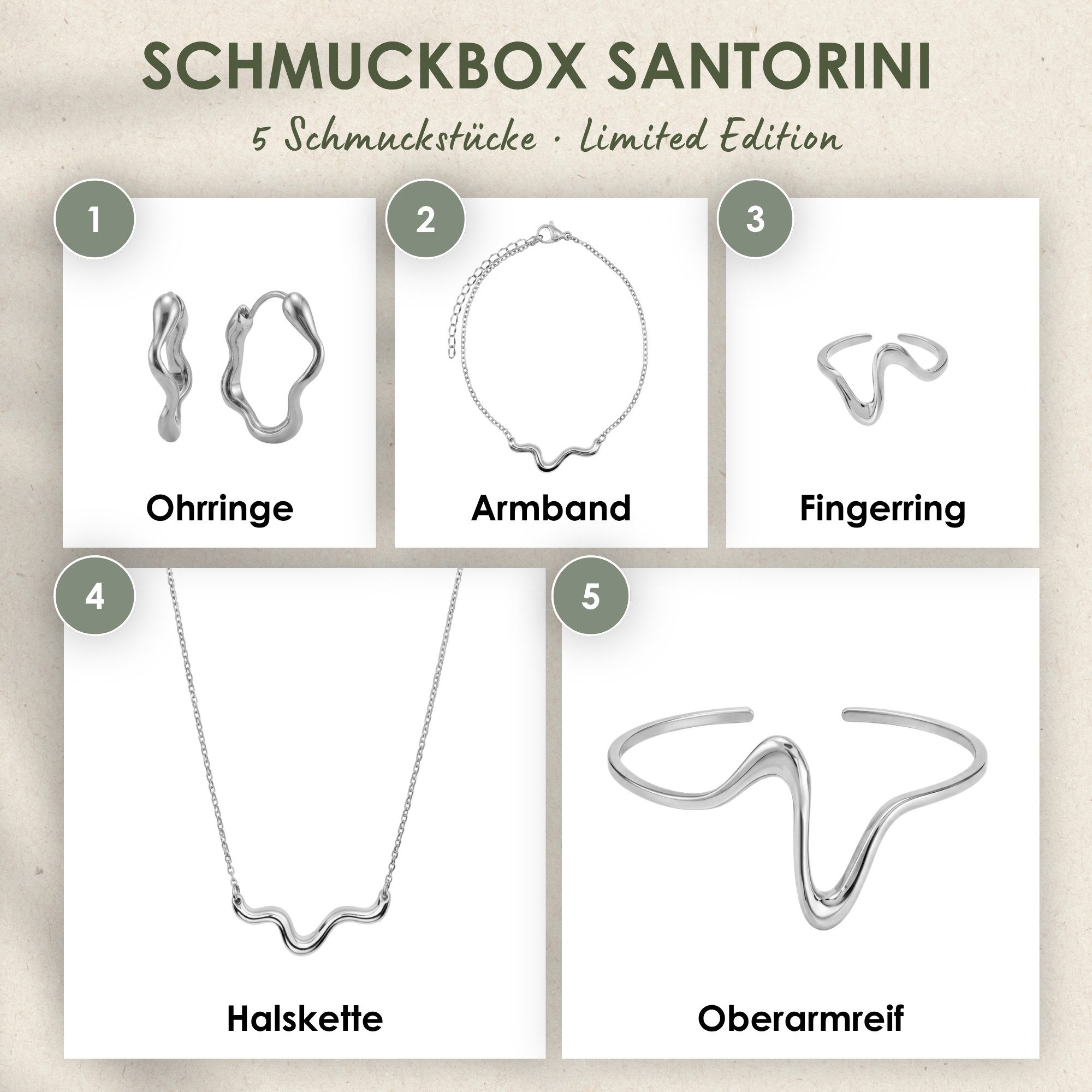 Heideman Schmuck-Adventskalender Summerbox Santorini silberfarben, Schmuckset mehrteilig Schmuck für Frauen - 5 Schmuckstücke