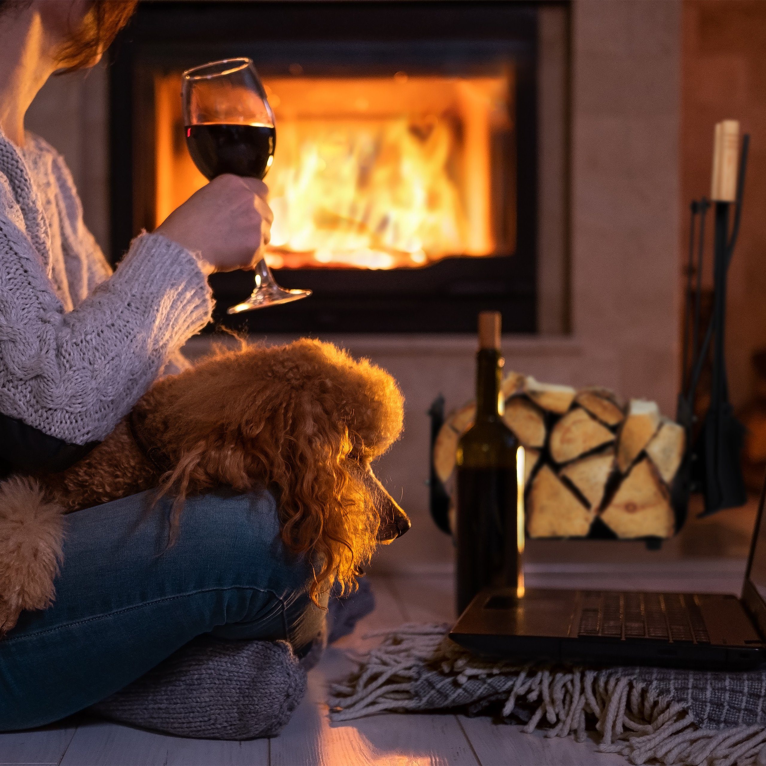 relaxdays Kamingarnitur Kaminholzkorb Metall mit Kaminbesteck
