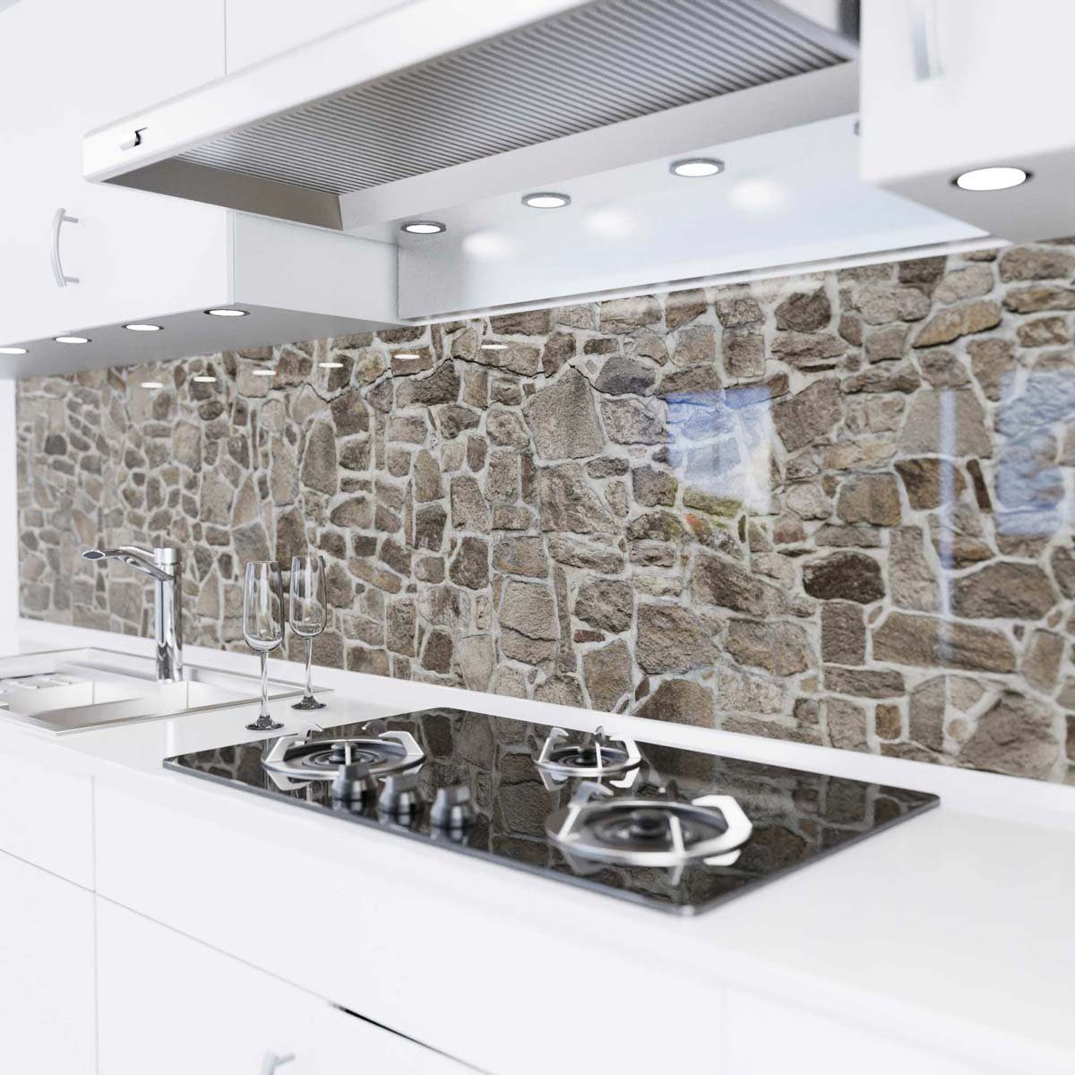 Steinmauer Küchenrückwand PET - selbstklebend danario - Küche Spritzschutz Folie versteifte Glasoptik -