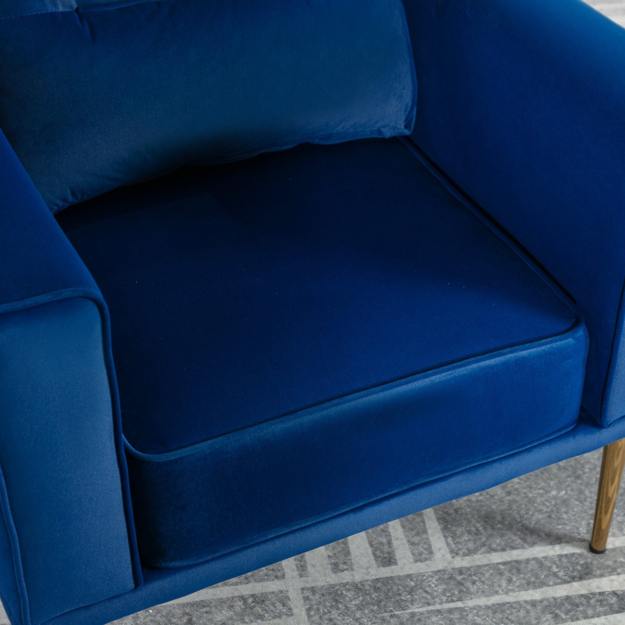 moderner Roségold-Metallbeine, Fernsehsessel, Sitzkissen Samtstuhl Sessel Sessel blau einfacher Loungesessel, Polster und (lässiger Sessel), mit OKWISH