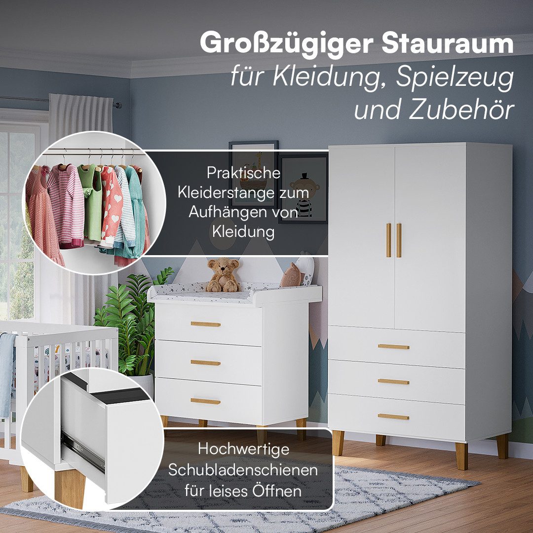 Bellabino Babymöbel-Set Liri, (Weiß/Natur, 3-tlg., Kinderbett, günstig online kaufen