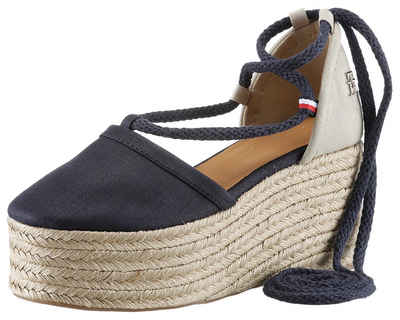 Tommy Hilfiger CLOSED TOE LINEN FLATFORM Espadrille, Sommerschuh, Keilabsatz, mit schöner Fesselschnürung