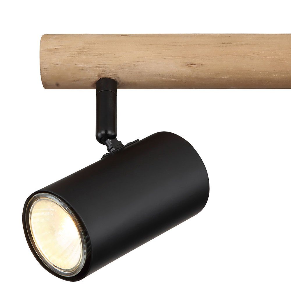 etc-shop L schwarz Metall Holz Deckenlampe cm nicht 54 Deckenstrahler, Flammig Leuchtmittel inklusive, 3 Wohnzimmerleuchte