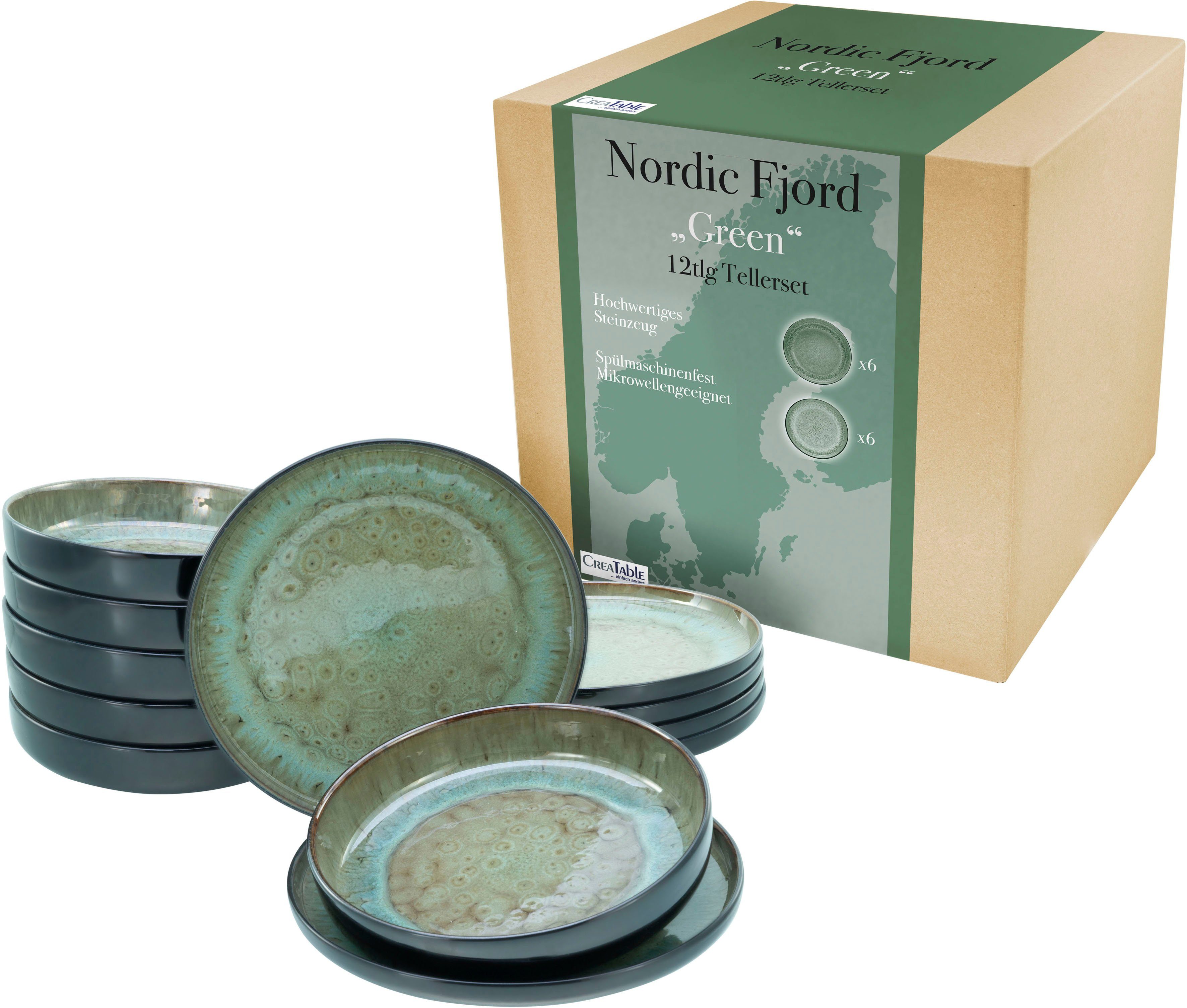 Nordic (12-tlg), Teller-Set CreaTable Tafelservice, cm 6 6 Ø Speiseteller 22,5 Ø cm, 26 Personen, 6 Steinzeug, Suppenteller Fjord