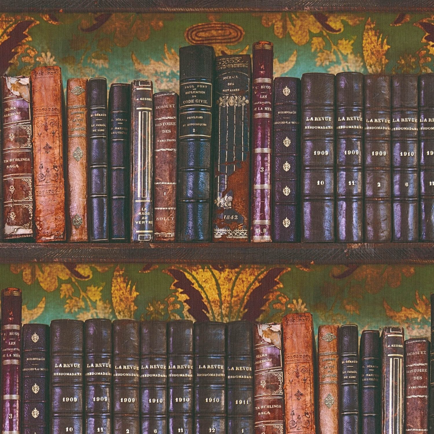Profhome 3D-Tapete 791876-GU 3D Tapete Bücher matt braun grün gold-gelb, geprägt, (1 Rolle, 5,33 qm), heißgeprägte Vliestapete, braun