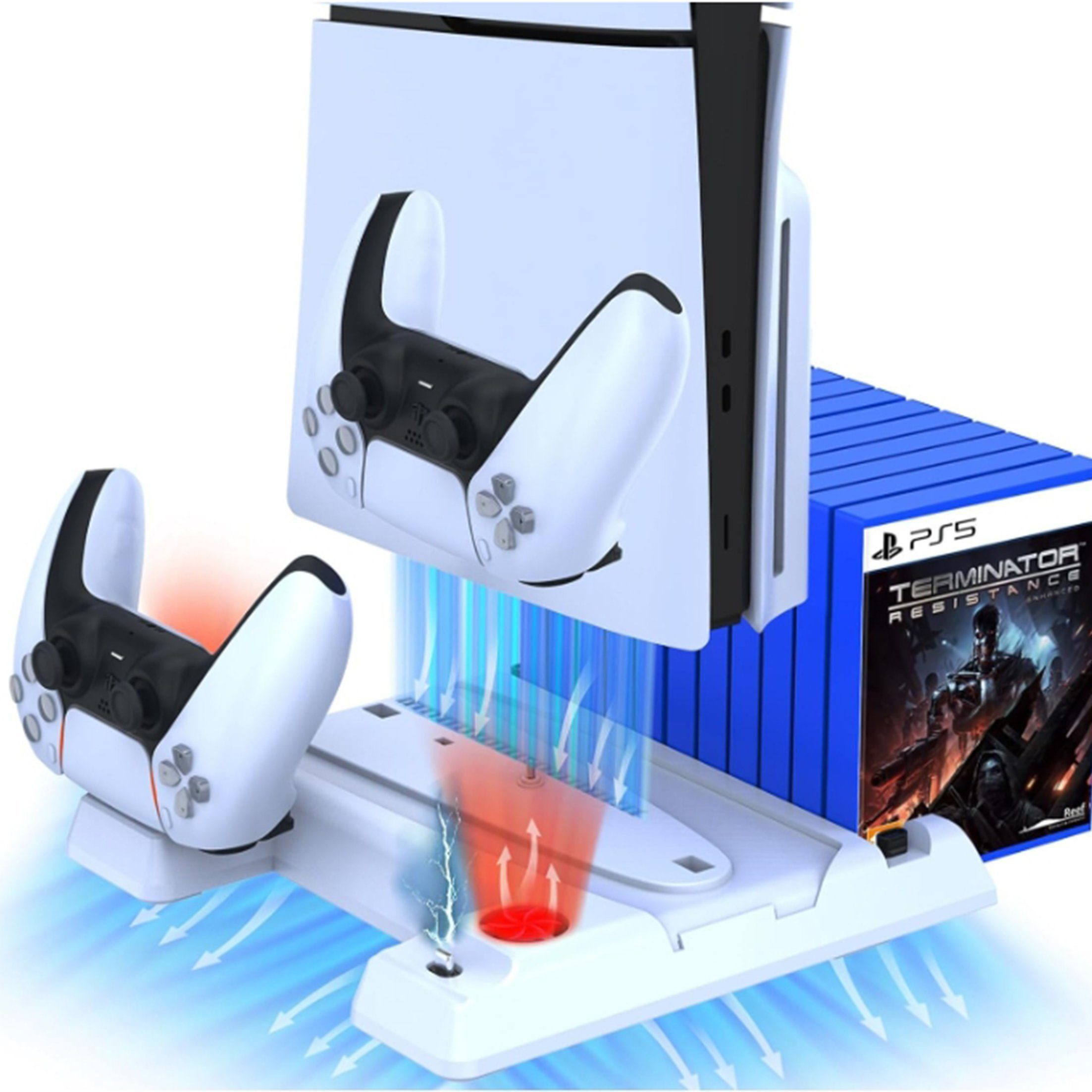 feinlux PS5-Gamepad-Multifunktions-Lüfterbasis Controller (Set, Stromausfall-Erinnerungsfunktion)