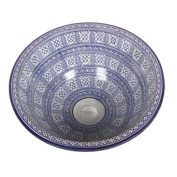 Casa Moro Waschbecken Marokkanisches Keramik-Waschbecken Fes91 blau weiß (handbemalt Ø35 cm), Aufsatzbecken marokkanisches Handwaschbecken WB35300