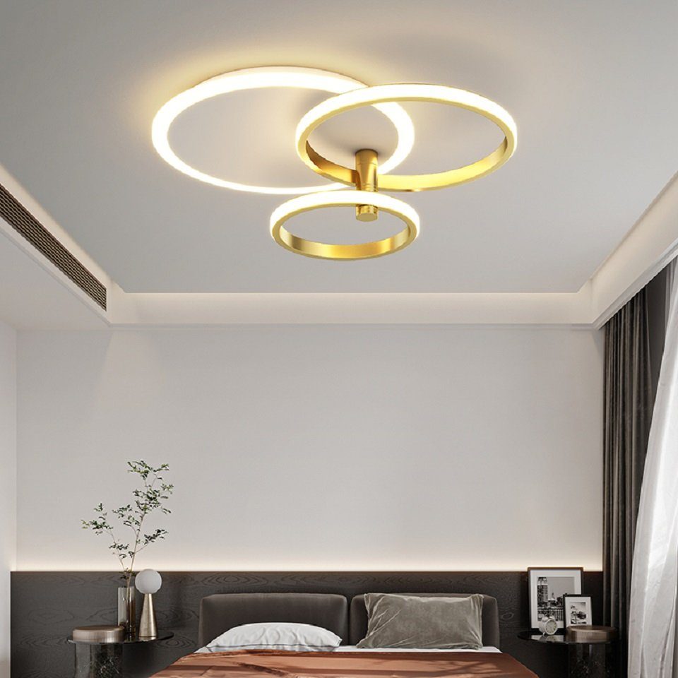 Daskoo Deckenleuchten 3/5 Ringe LED Deckenlampe mit Fernbedienung Dimmbar Schlafzimmer, LED fest integriert, Warmweiß/Neutralweiß/Kaltweiß, LED Deckenleuchte stufenlos dimmbar Weiß + Gold