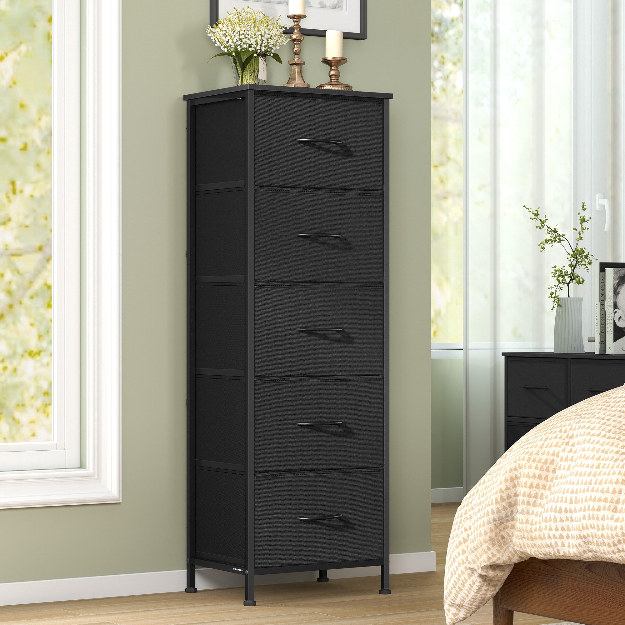 SONGMICS Kommode Schrank, Aufbewahrungsschrank, Stahl, MDF, Vliesstoff, für Schlafzimmer