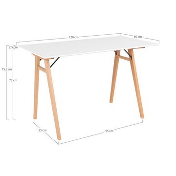 House Nordic Schreibtisch Vojens Schreibtisch - Schreibtisch, weiß und natur 120x60x75 cm