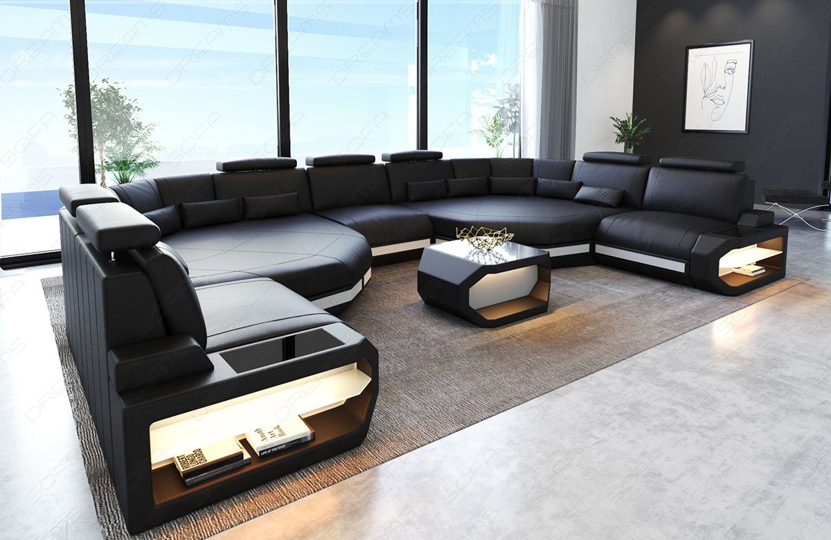 Sofa Dreams Wohnlandschaft Leder Couch Asti Sofa, Couch, XXL U Form Ledersofa mit LED, Designersofa