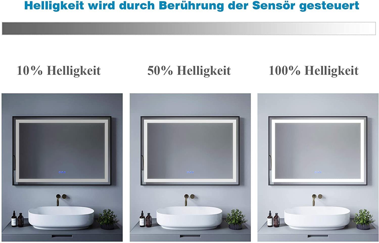 AQUABATOS Badspiegel Bad Spiegel LED Badezimmerspiegel mit Beleuchtung (Lichtspiegel Kosmetikspiegel Schminkspiegel Rasierspiegel Anti-Beschlag Memory-Funktion  – Bild 4 von 5