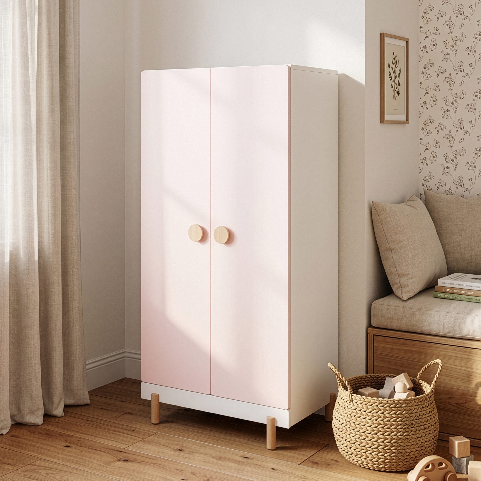 en.casa Kinderkleiderschrank »Vaarentaa« 126x60x41 cm Weiß/Cotton Candy