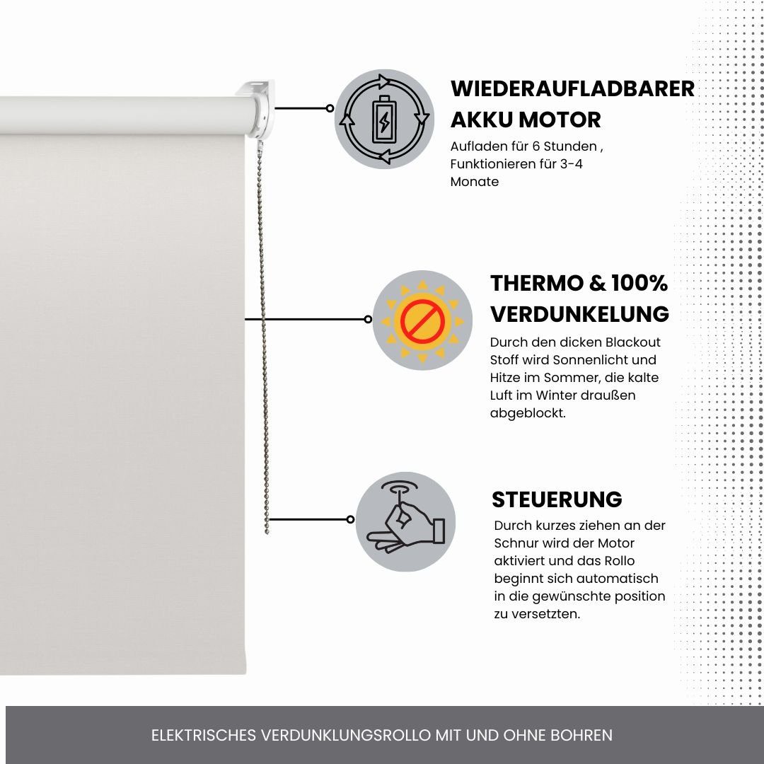 Elektrisches Rollo Verdunklungsrollo mit Zugmotor aufladbarer günstig online kaufen