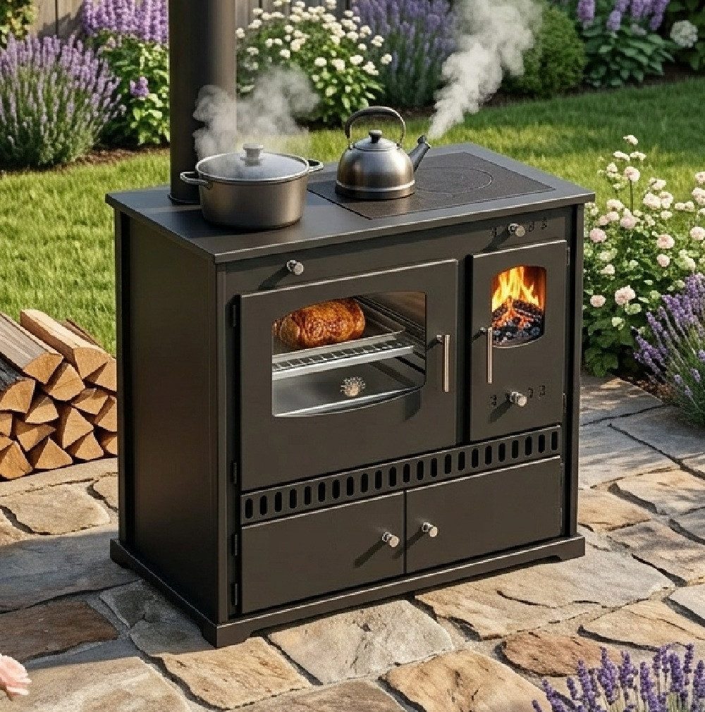 Prometey Gartenkamin Outdoor-Küchenofen P ECO INOX Edelstahlbackfach, linke Version