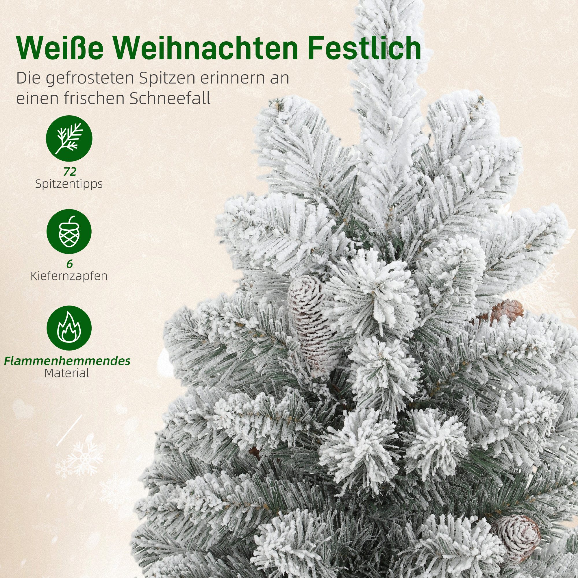 HOMCOM Künstlicher Weihnachtsbaum Mini 60 cm künstlich mit Schnee, Christbaum Weihnachtsdeko, Tannebaum, Realistisches Aussehen, Grün+Weiß – Bild 5 von 5