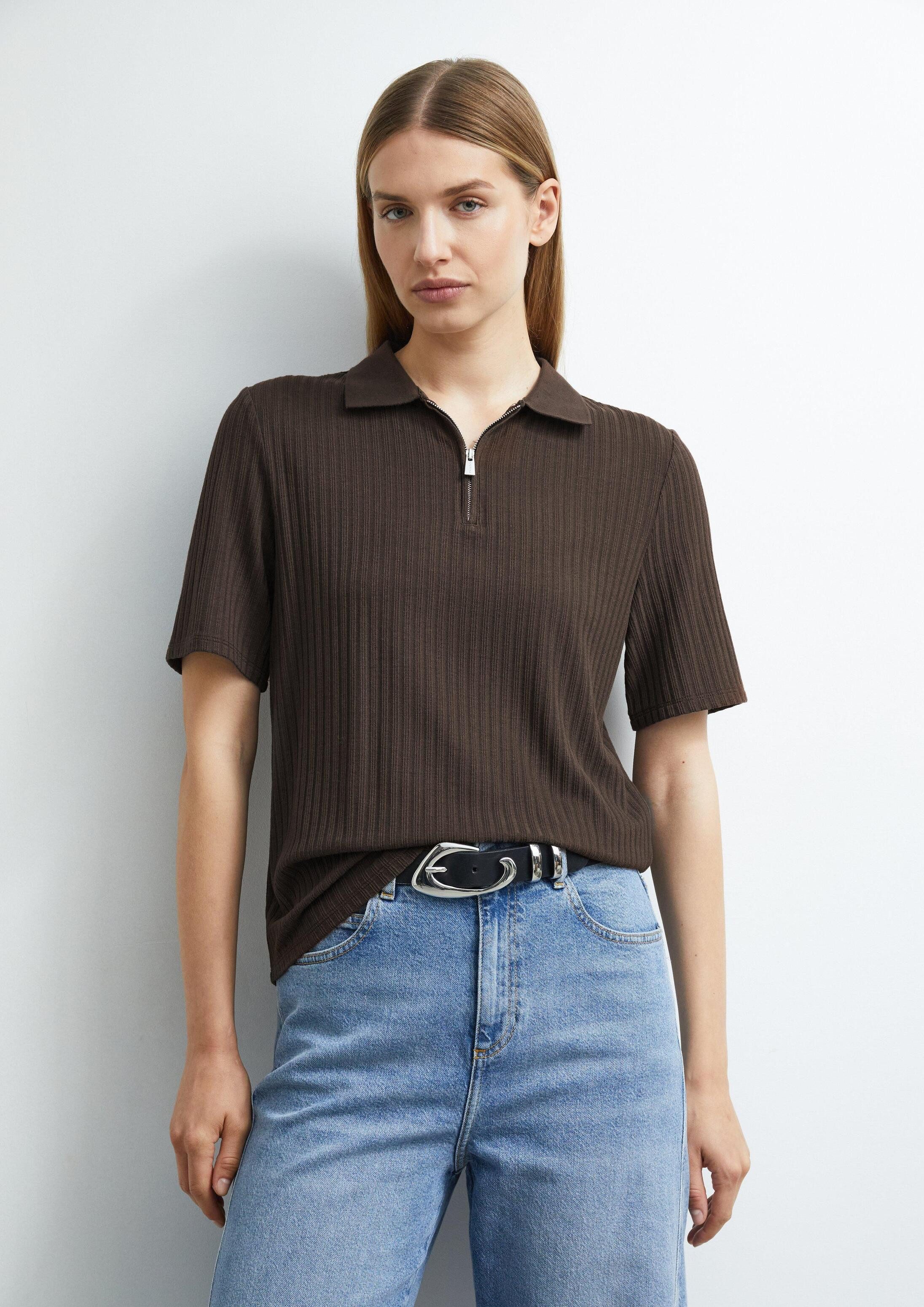 comma Kurzarmshirt T-Shirt Poloshirt mit Zipper