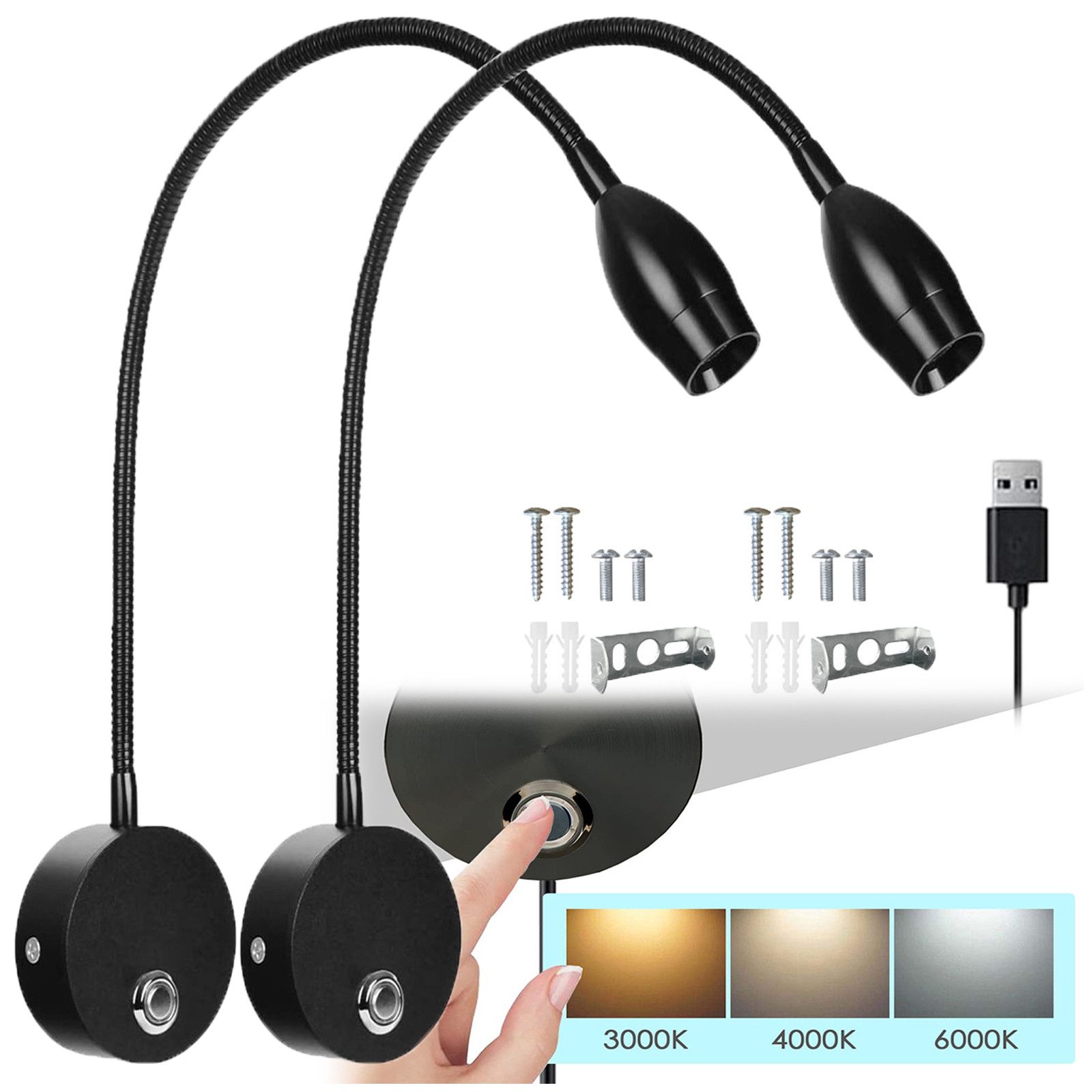 Jibenhome Bettleuchte LED Leselampe Wandmontage,3 Farbmodi mit Touch-Dimmer günstig online kaufen