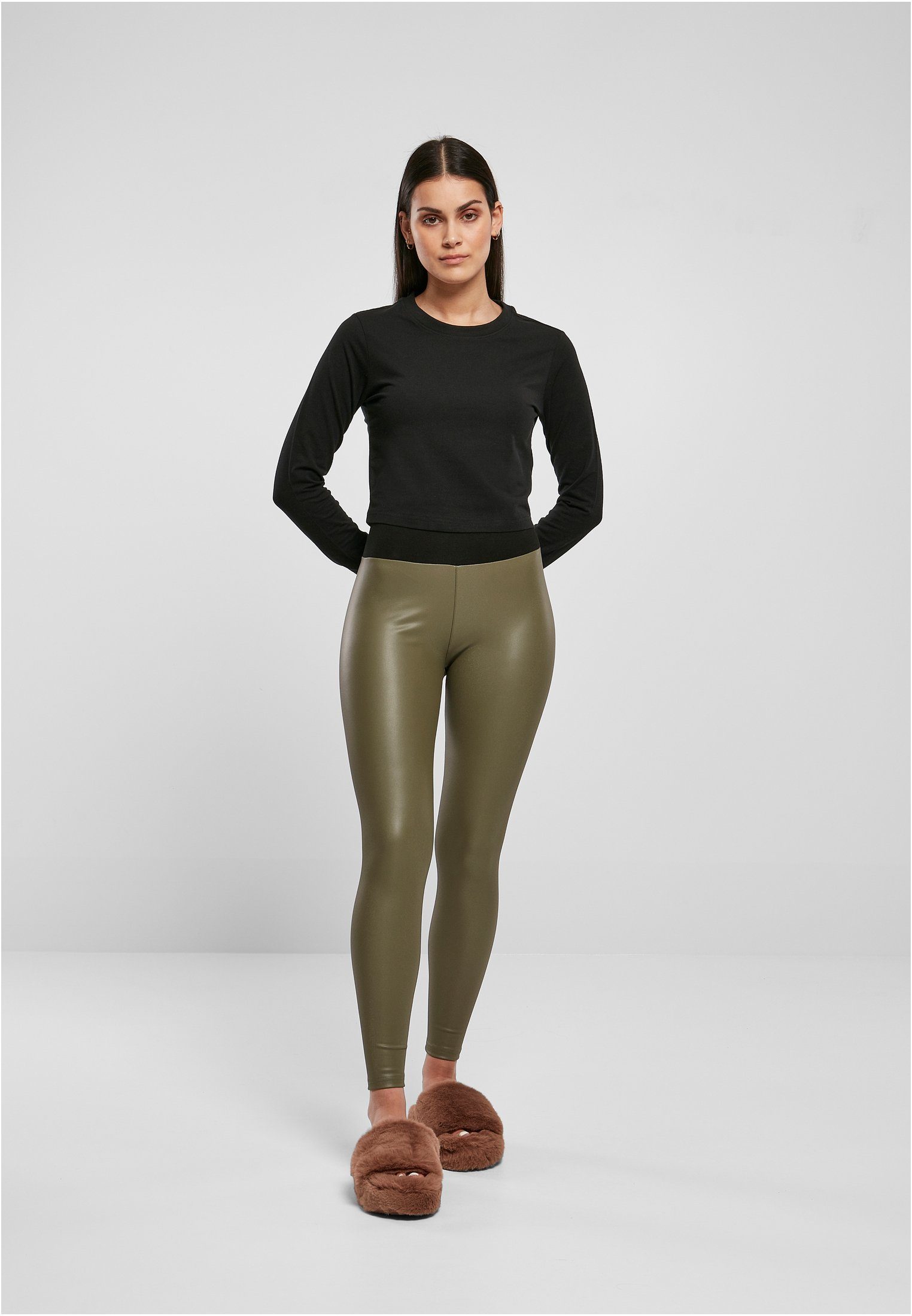 olive CLASSICS Ladies URBAN (1-tlg) Damen Leggings Leggings Waist High Leather Faux