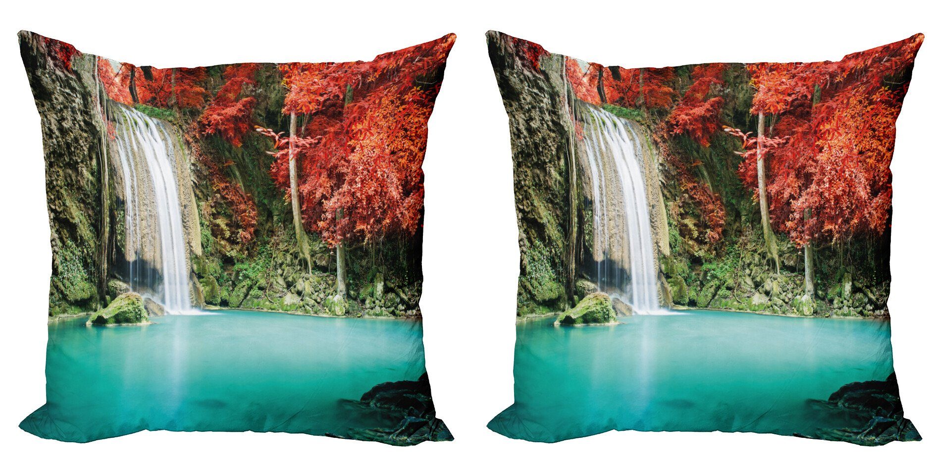 (2 Stück), Kissenbezüge Oaks Fall Accent Digitaldruck, Wasserfall Modern Abakuhaus Doppelseitiger Forest