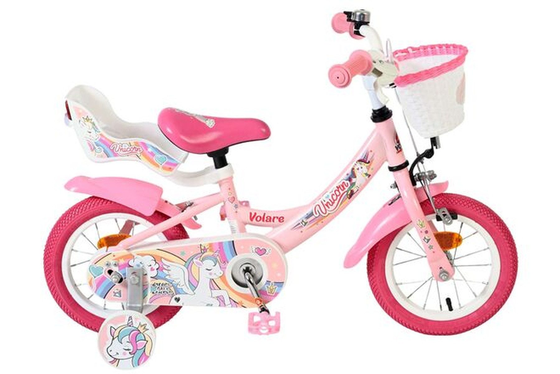 Kinderfahrrad Unicorn – Mädchen – 12 Zoll – Rosa im Einhorn-Design, höhenverstellbar