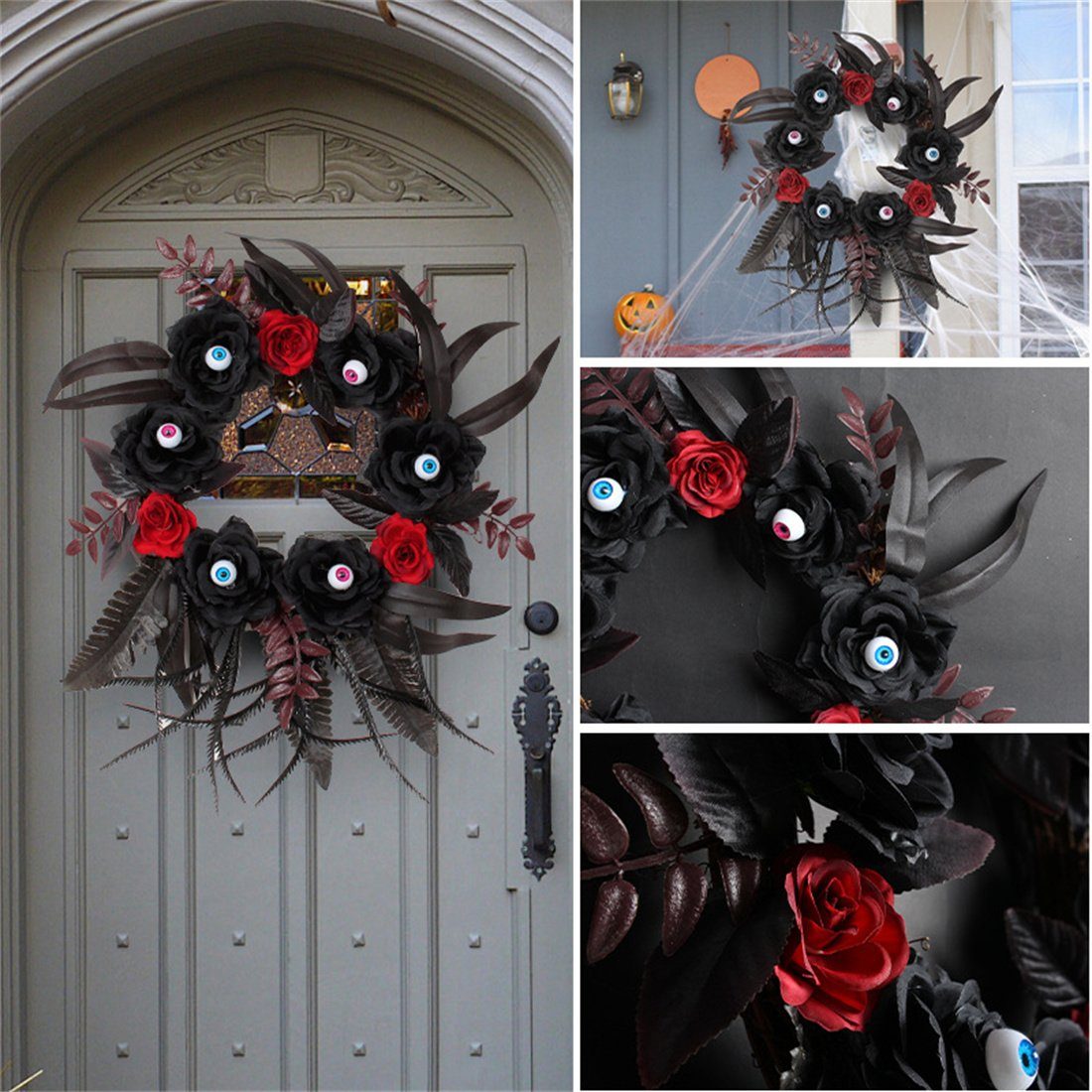Gruselige Tür Kranz, Kunstgirlande Rose Kranz,Dekorative hängen, Halloween DÖRÖY Simulation