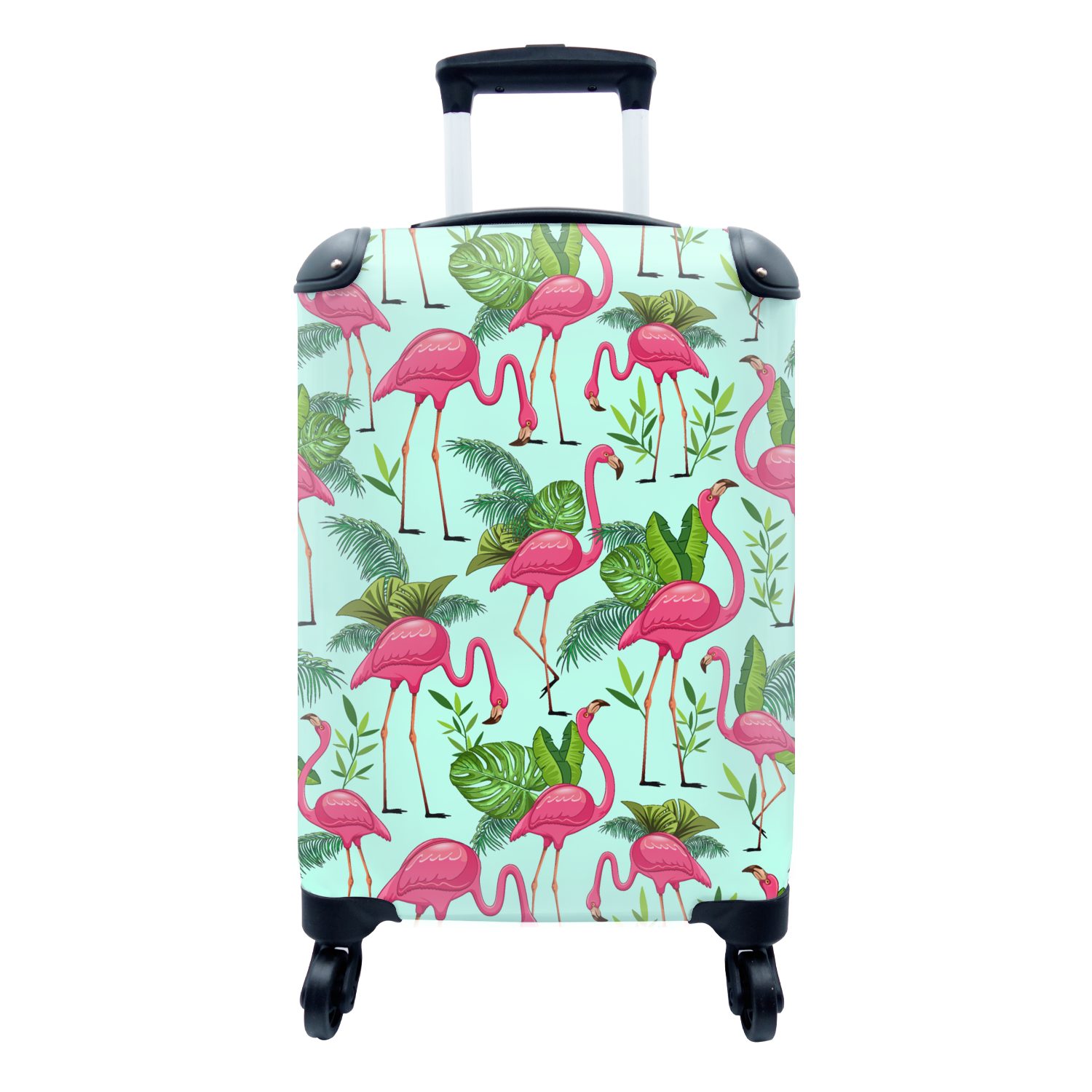 MuchoWow Handgepäckkoffer Flamingo - Dschungel - Tiere - Muster, 4 Rollen, Reisetasche mit rollen, Handgepäck für Ferien, Trolley, Reisekoffer