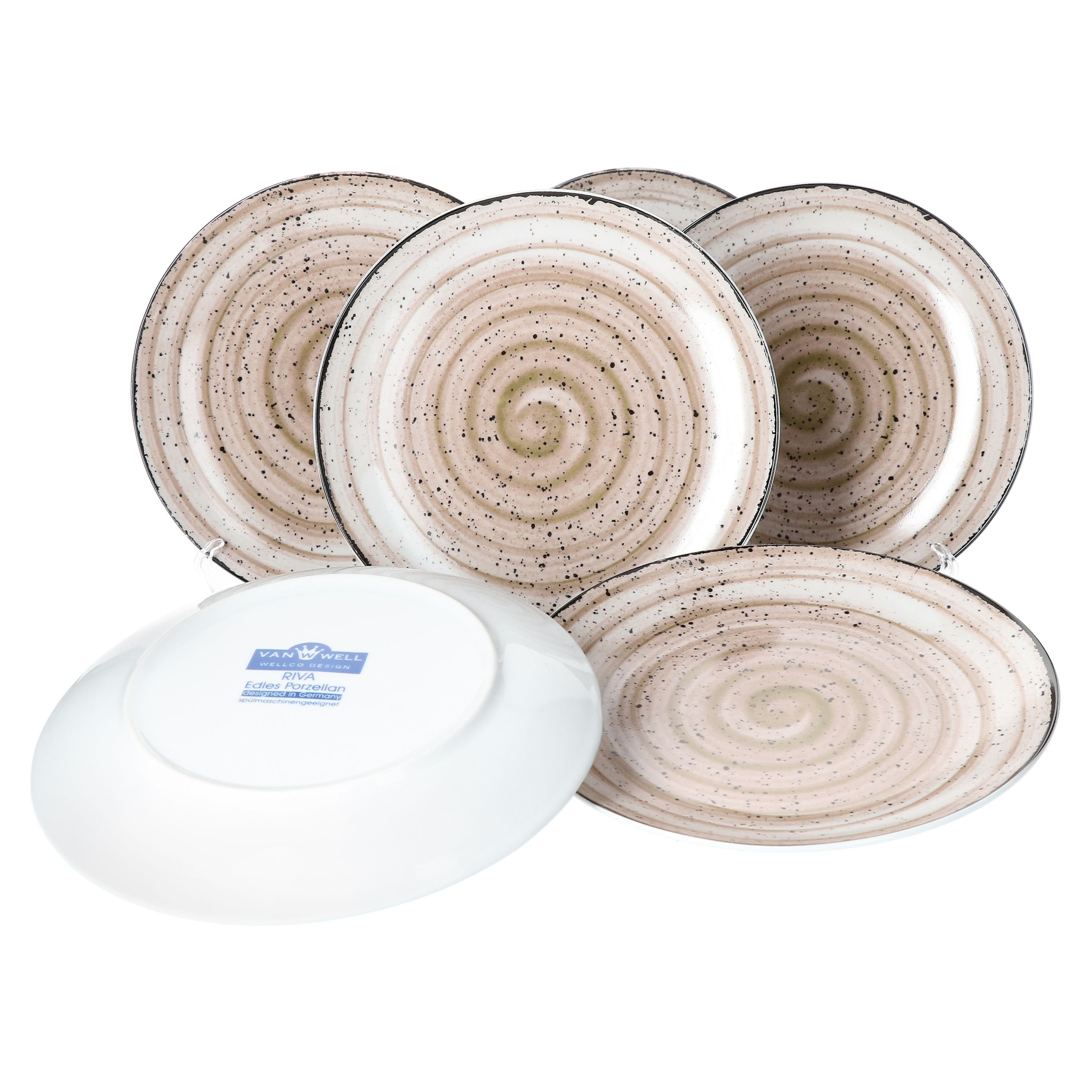 van Well Frühstücksteller 6er Set Dessert- Kuchenteller Riva 20,5cm Porzellan