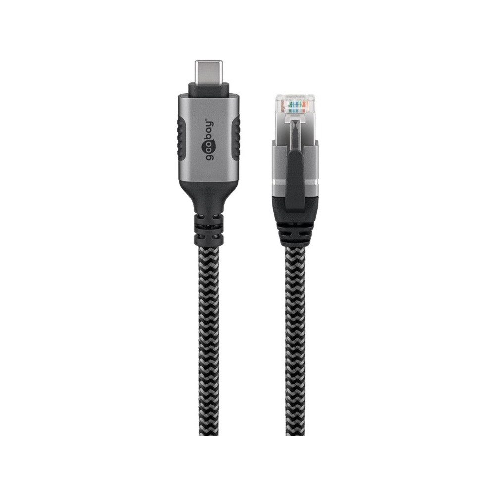 Goobay USB-C 3.2 Gen2 Stecker > RJ-45 Stecker Ethernet-Kabel schwarz/silber Netzwerk-Adapter
