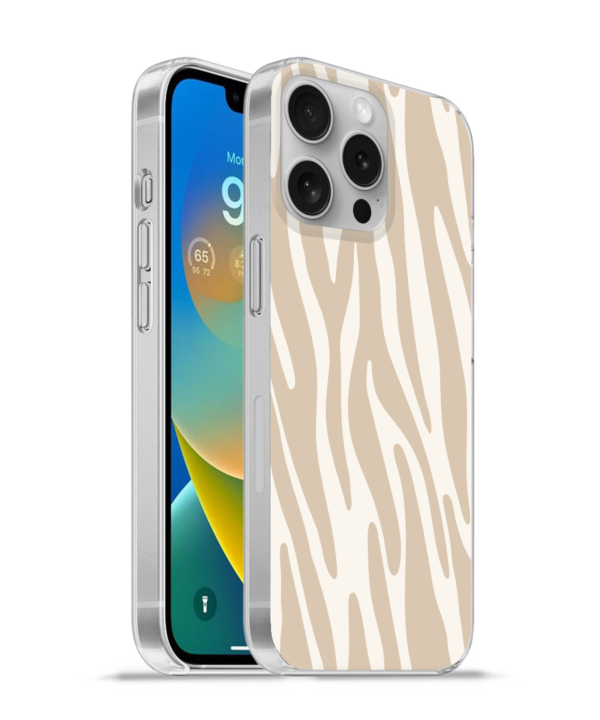 MuchoWow Handyhülle für Apple iPhone 16 Pro Zebramuster - Beige - Weiß - Tiermuster, Smartphone-Bumper, Print, Handy Schutzhülle Dünn