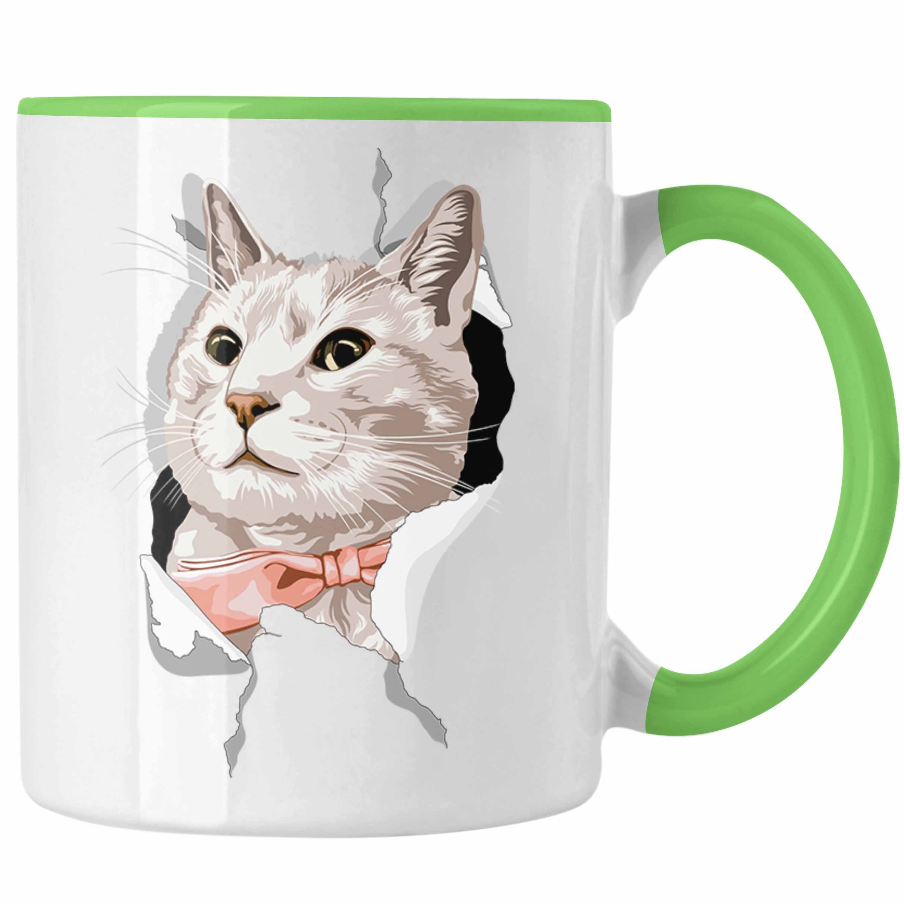 Trendation Tasse Trendation - Lustige Katzen Tasse Geschenk Katzenbesitzerin 3D Katzengrafik Geschenkidee Grün