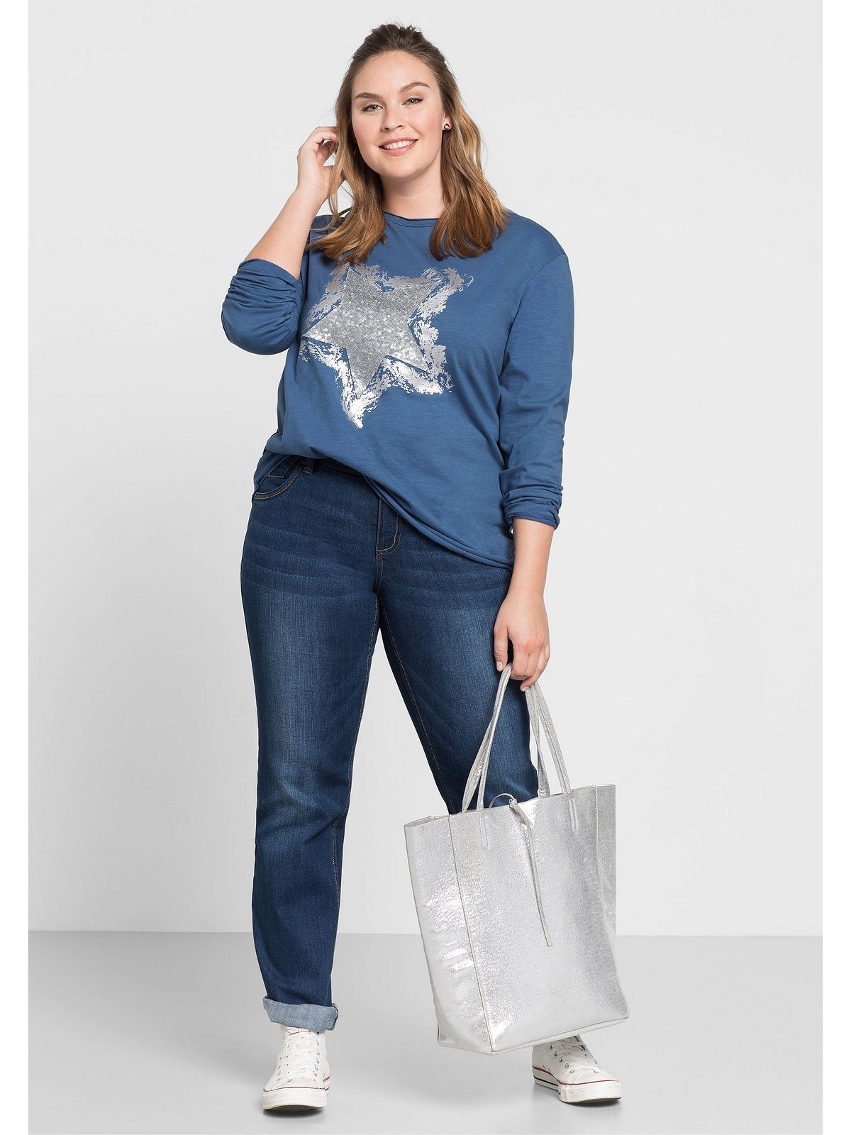 Sheego Stretch-Jeans Große Größen mit gerader Beinform, individuelle Used-Effekte