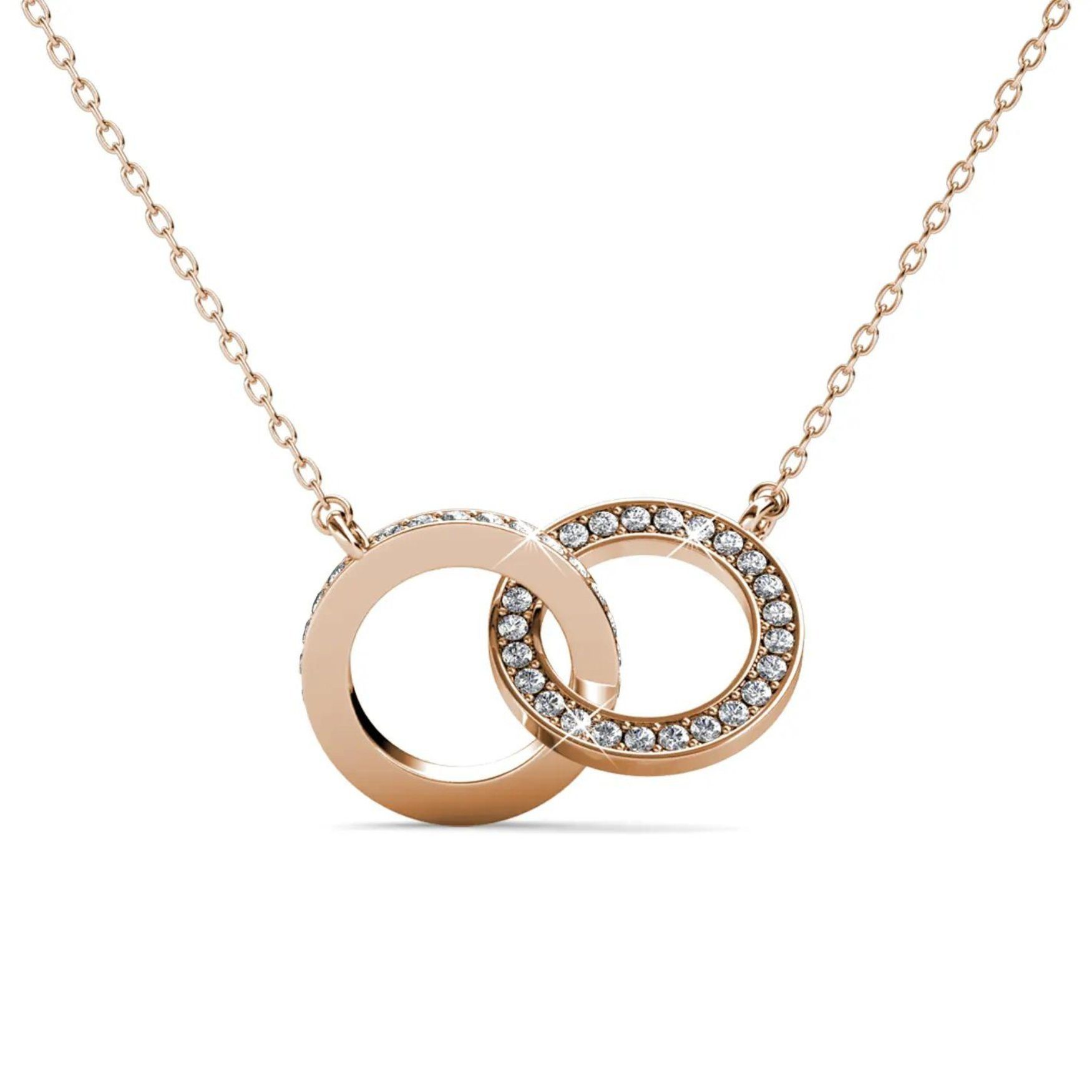 Ella Eisvogel Goldkette Circle Twin Halskette mit Kristallen (Infinity), 18 Karat Roségold