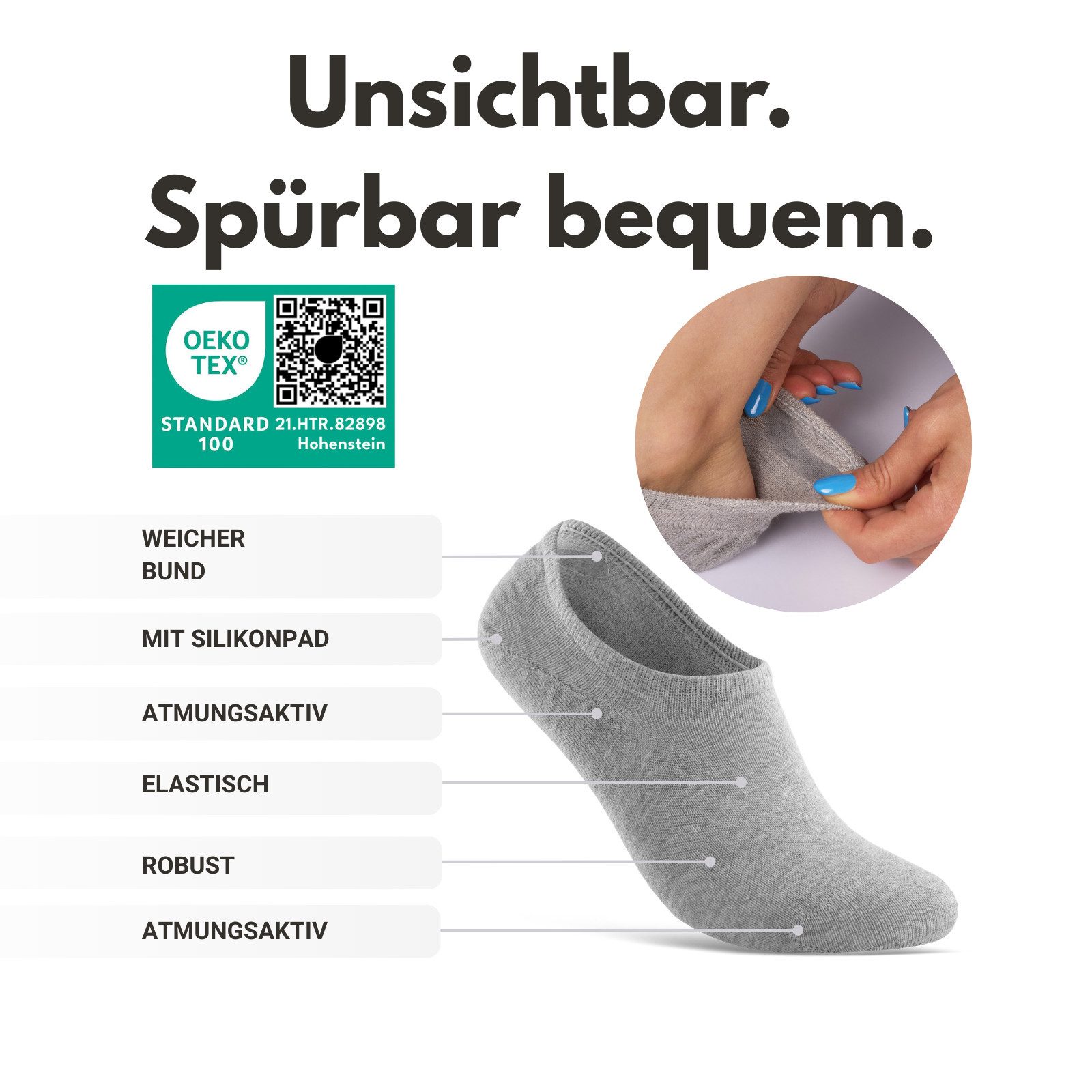sockenkauf24 Füßlinge 10 Paar Premium Füßlinge Sneaker Socken Damen Herren Baumwolle (10-Paar) invisible Socks ohne Naht mit Silikonpad gegen Verrutschen - 70106T