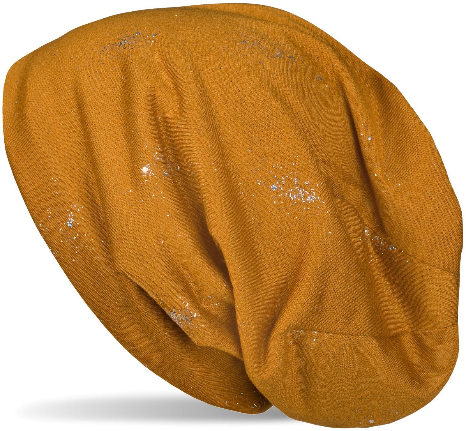 Beanie mit Pailletten Glitzer Beanie (1-St) styleBREAKER Cognac und Mütze