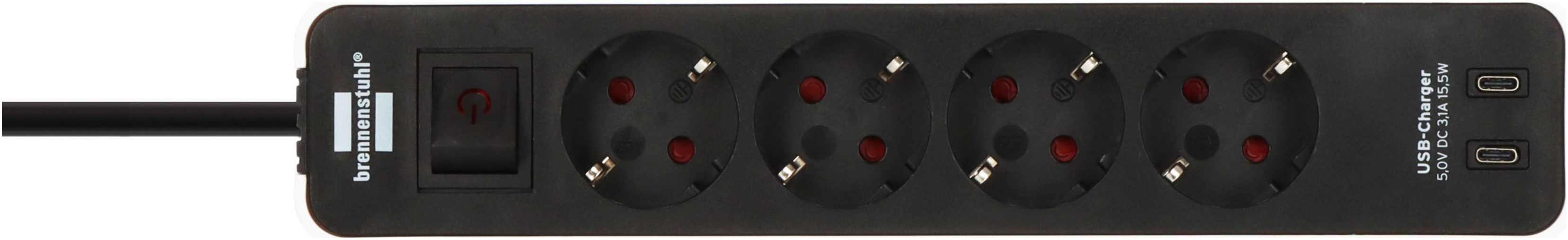 Brennenstuhl Ecolor H05VV-F3G1,5 4-fach 1,5m mit 2 USB-C-Ladebuchsen Steckdosenleiste (Ein- / Ausschalter, USB-Anschlüsse, Kabellänge 1,5 m) – Bild 5 von 5