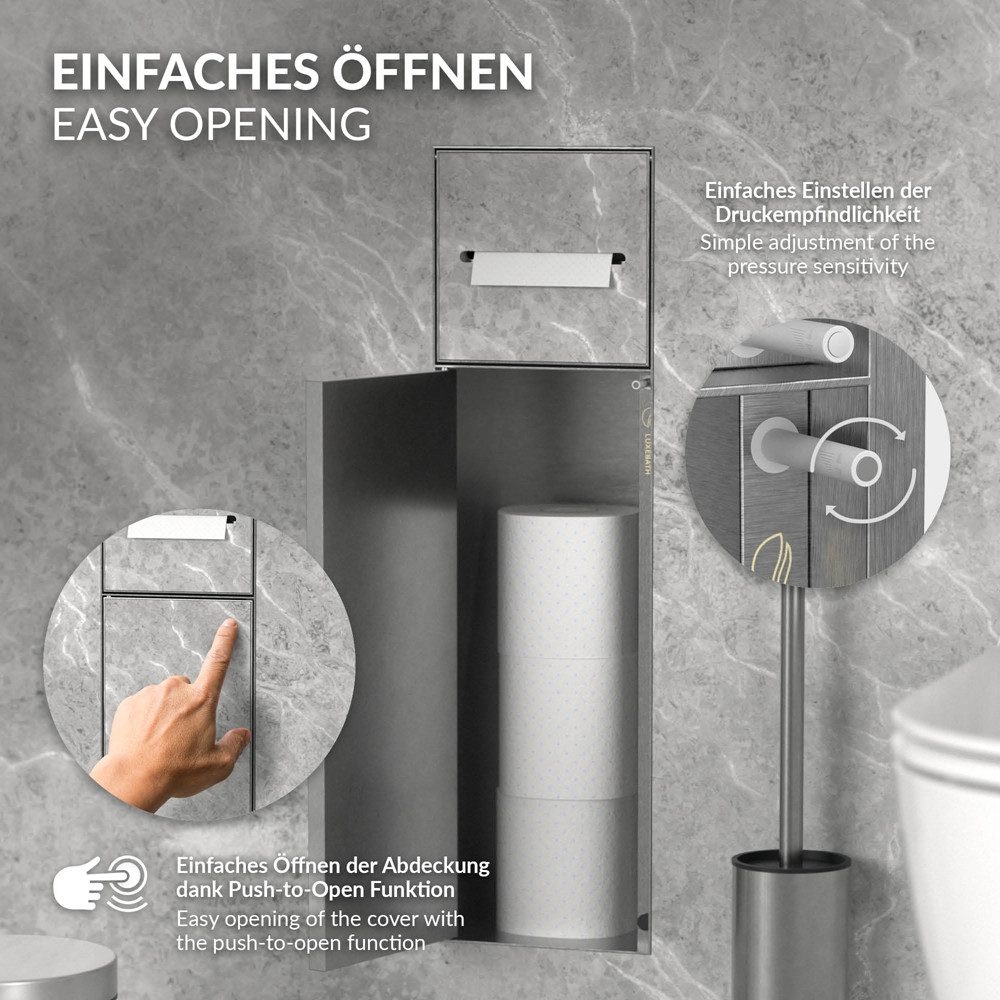 LuxeBath Toilettenpapierhalter Unterputz-Schrankmodul Edelstahl für Klobürstengarnitur befliesbar, Silber 60x20x14 cm Badezimmerschrank für Toilettenbürste WC W – Bild 5 von 5