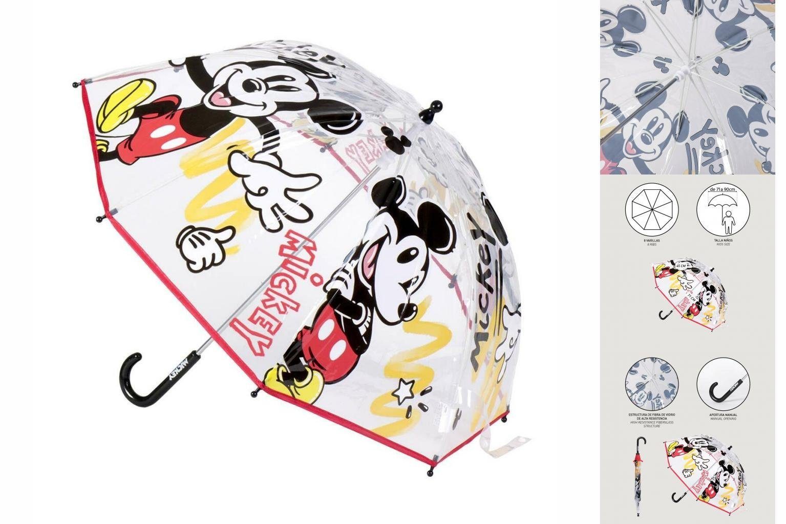 Disney Mickey Mouse Taschenregenschirm Mickey cm 71 Regenschirm Ø Mouse Rot Durchsichtig