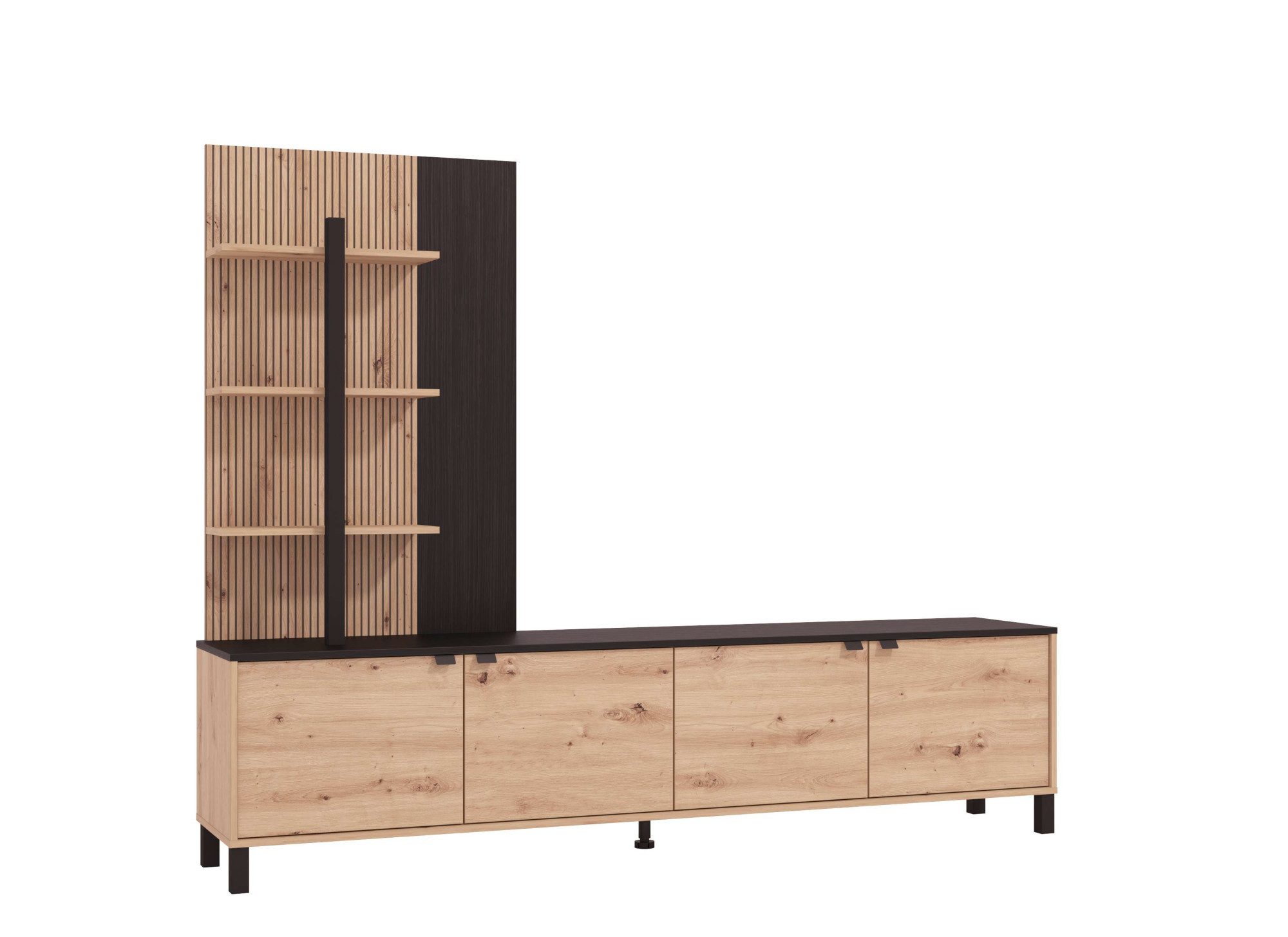 Home affaire Wohnwand Margate inkl.TV-Board und Standregal, 208 cm, mit dekorativen schwarzen Streifen, metallgriffe