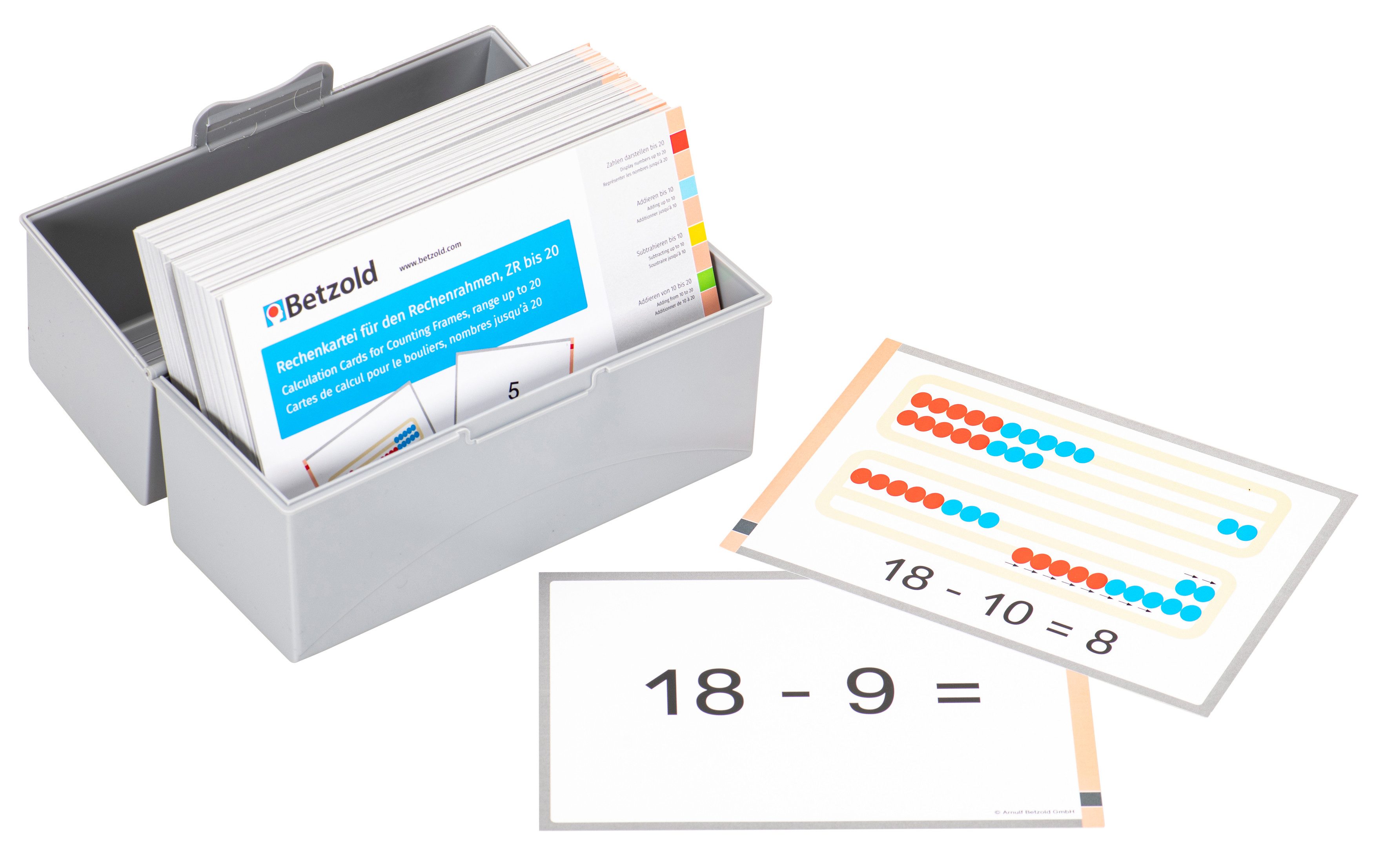 Betzold Lernspielzeug Rechenrahmen-Kartei in Karteibox – Zahlenraum bis 20