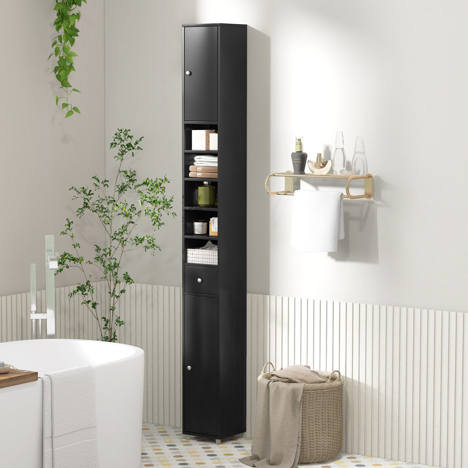 COSTWAY Hochschrank Badschrank schmal, mit Schublade, günstig online kaufen