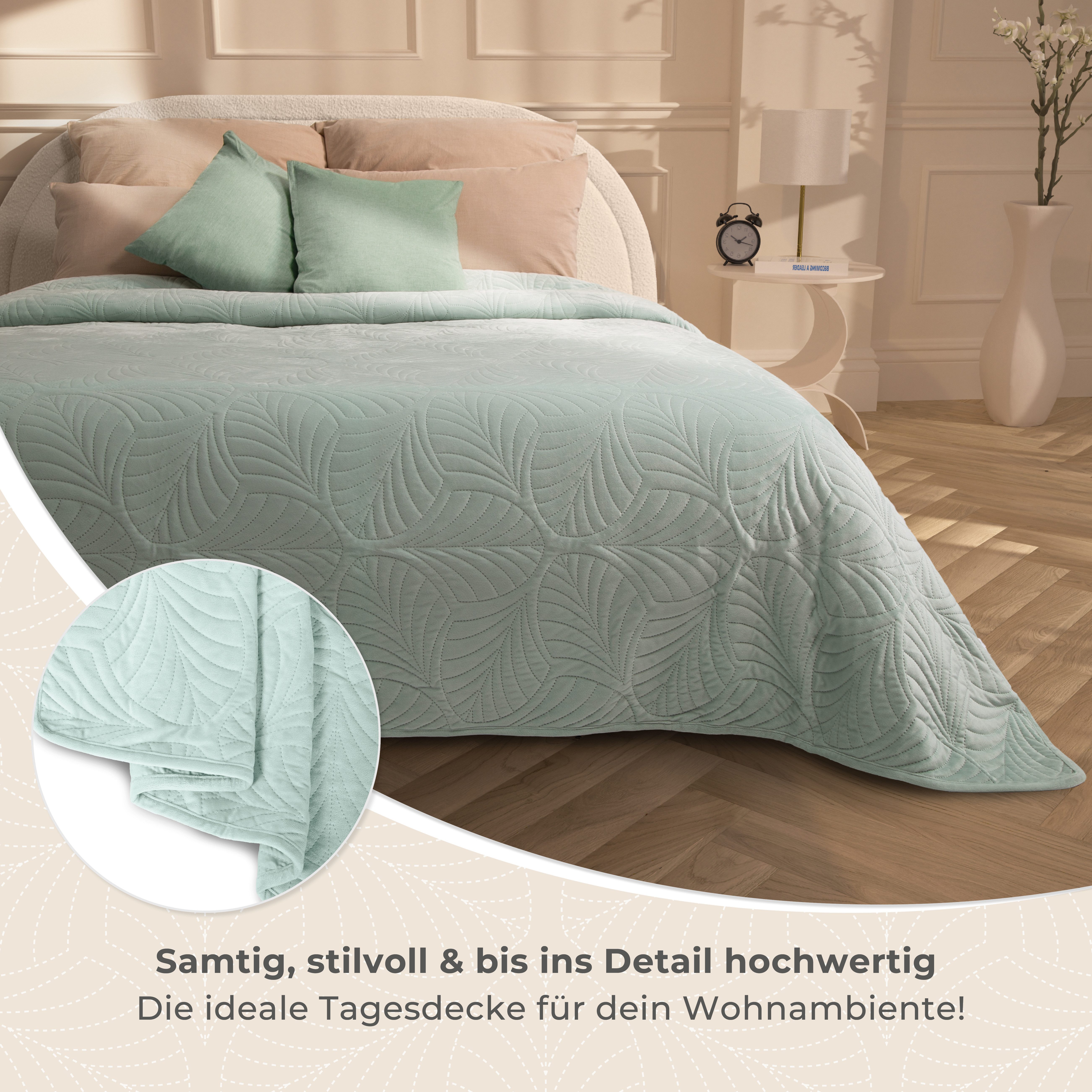 Gräfenstayn Tagesdecke Gräfenstayn Premium Tagesdecke mit nahtloser Steppung & Blatt-Design, Gräfenstayn Premium Tagesdecke mit nahtloser Steppung & Blatt-Design