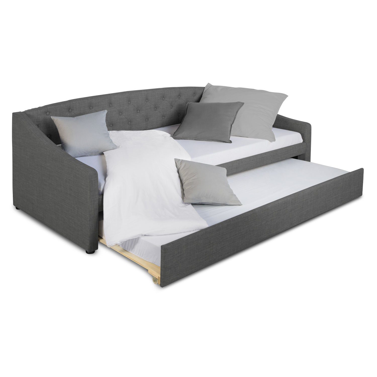 Homestyle4u Schlafsofa 90x200 Schlaffunktion Einzelbett Tagesbett Grau Schlafcouch Gäste, Set, Ausziehbett mit 2 Lattenroste, für 2 Personen Gäste, 2 Liegeflächen, mit ausziehbarem Bett