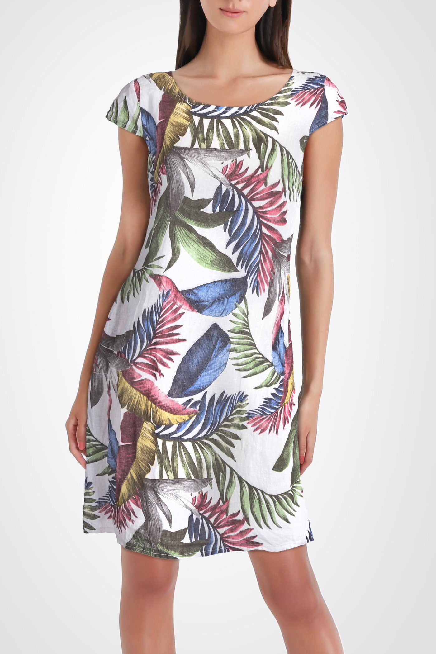PEKIVESSA Sommerkleid »Leinenkleid Damen Kurzarm knielang« mit  Tropical-Print online kaufen | OTTO
