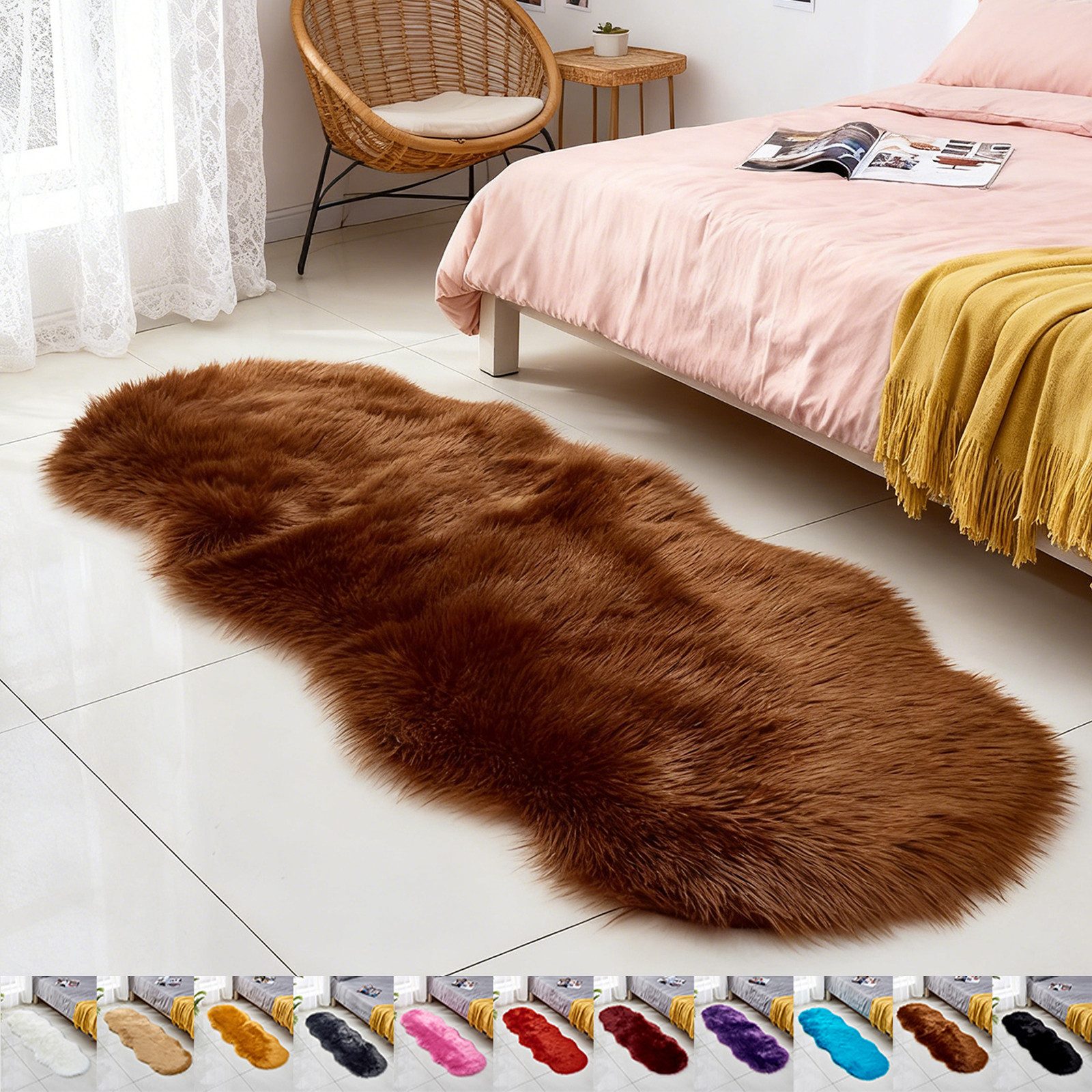 BTTO TEPP Hochflor-Teppich Fellteppich,Kunstfell,Weich,Hochflor Shaggy Teppiche,Florlänge 60mm, 60cm*180cm, 12 Farben, für Wohnzimmer,Schlafzimmer