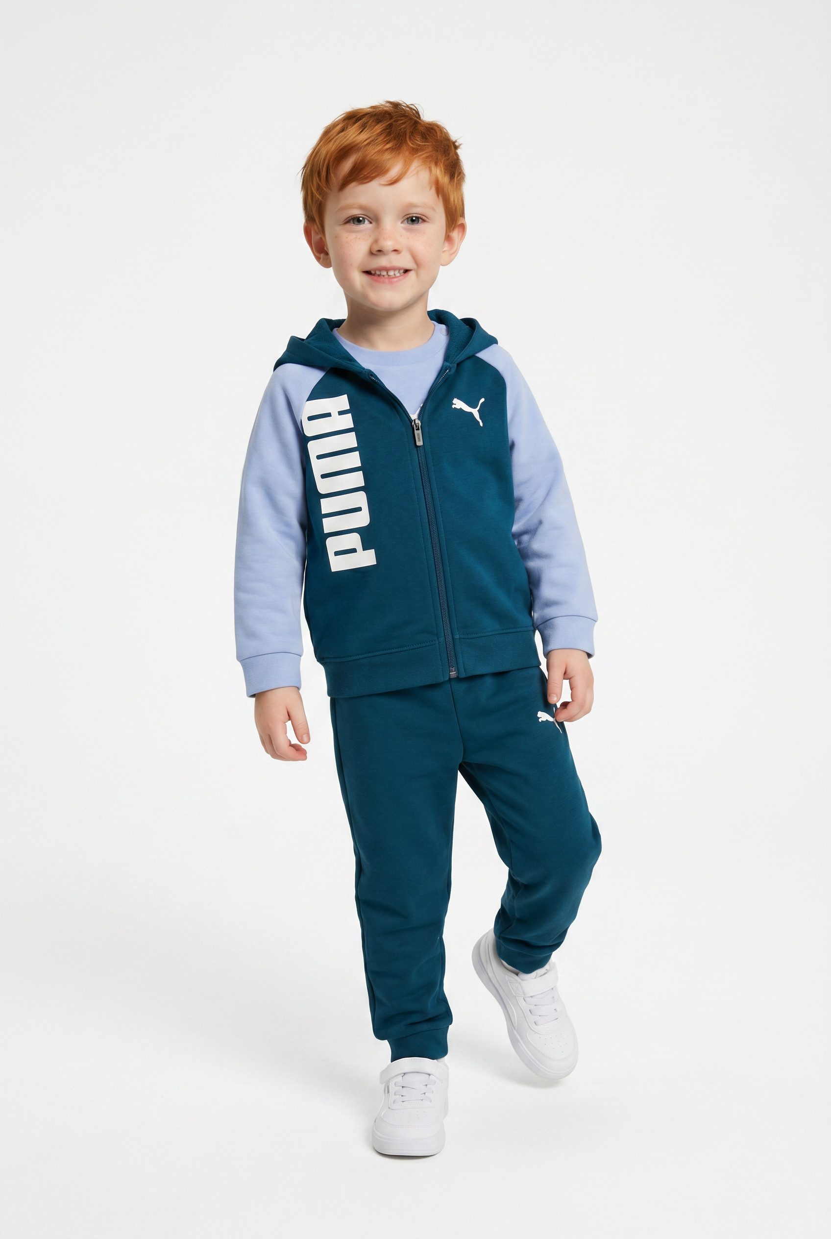 PUMA Trainingsanzug MINICATS TEE HOODED FZ AND PANTS SET TR INF (2-tlg), für Babys, mit Kapuze, im Colour-Blocking-Design