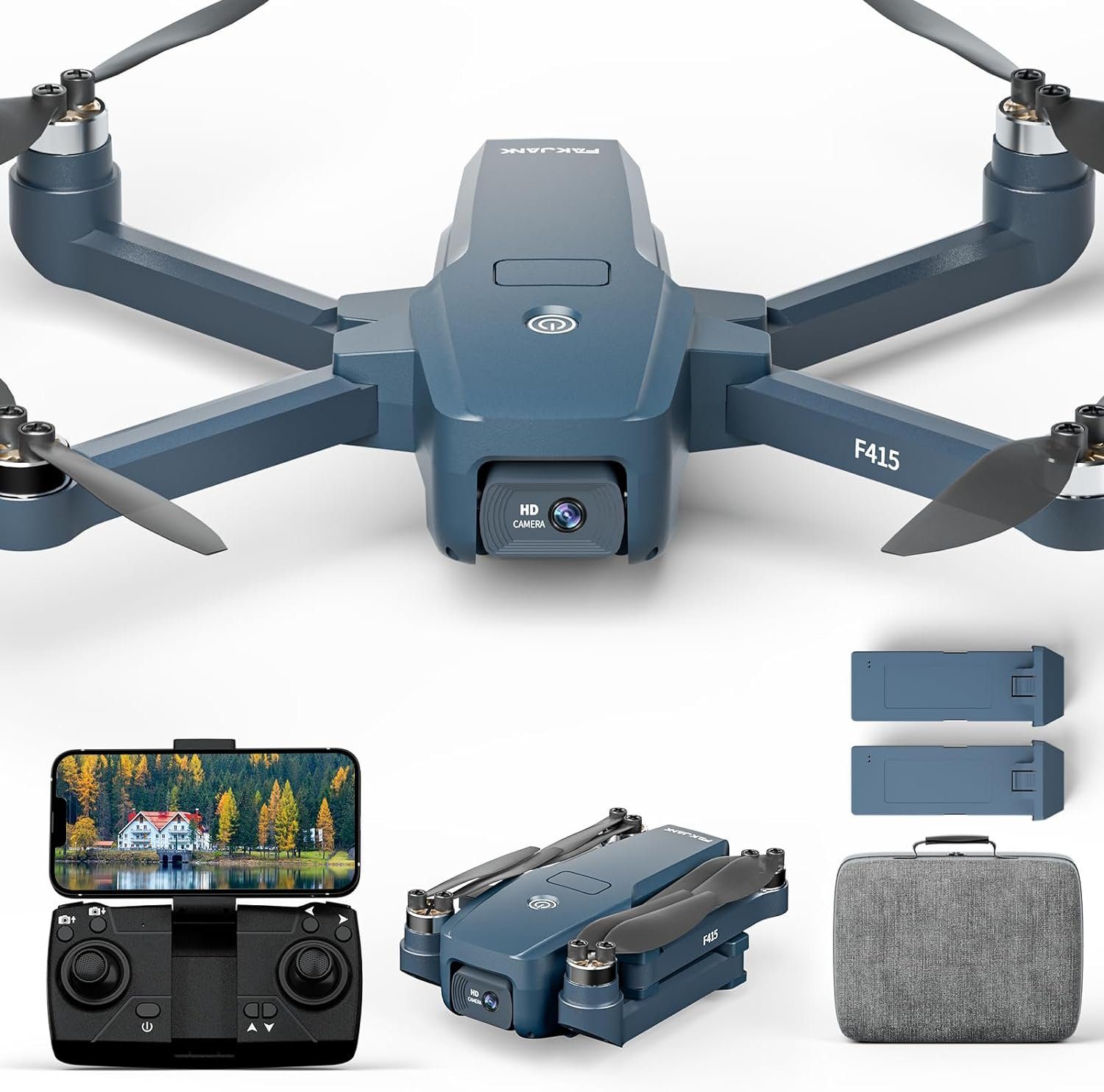 FAKJANK F415 Bürstenlosem Motor mit mit Einstellbarer Drohne Quadcopter) Kamera, (1080P, Optische 2 Kamera Übertragung Fluss 5G Drohne Faltbare Positionierung