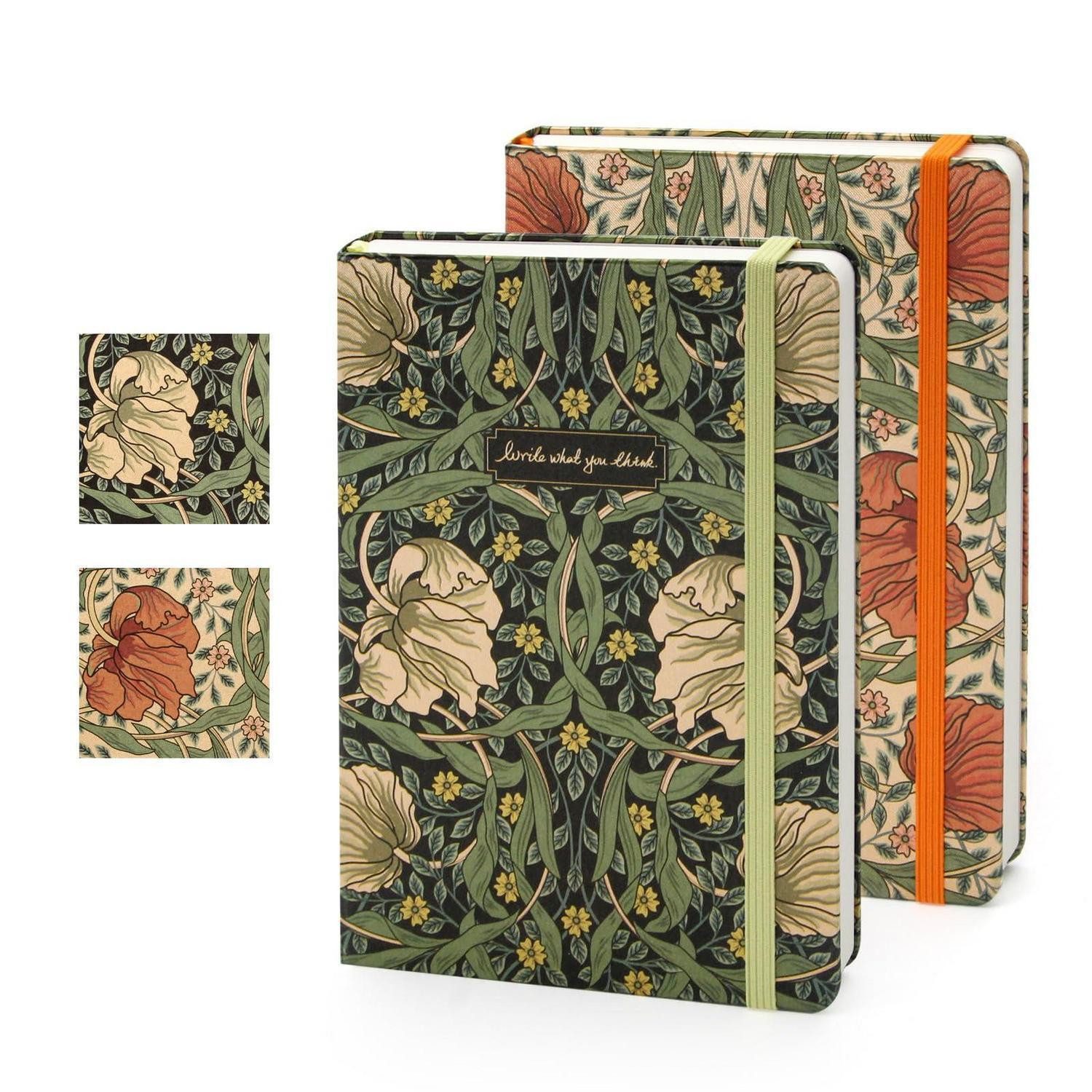 LuxusKollektion Notizbuch Notizbuch B6 Blanko 2er Set Stoff Golddruck Retro