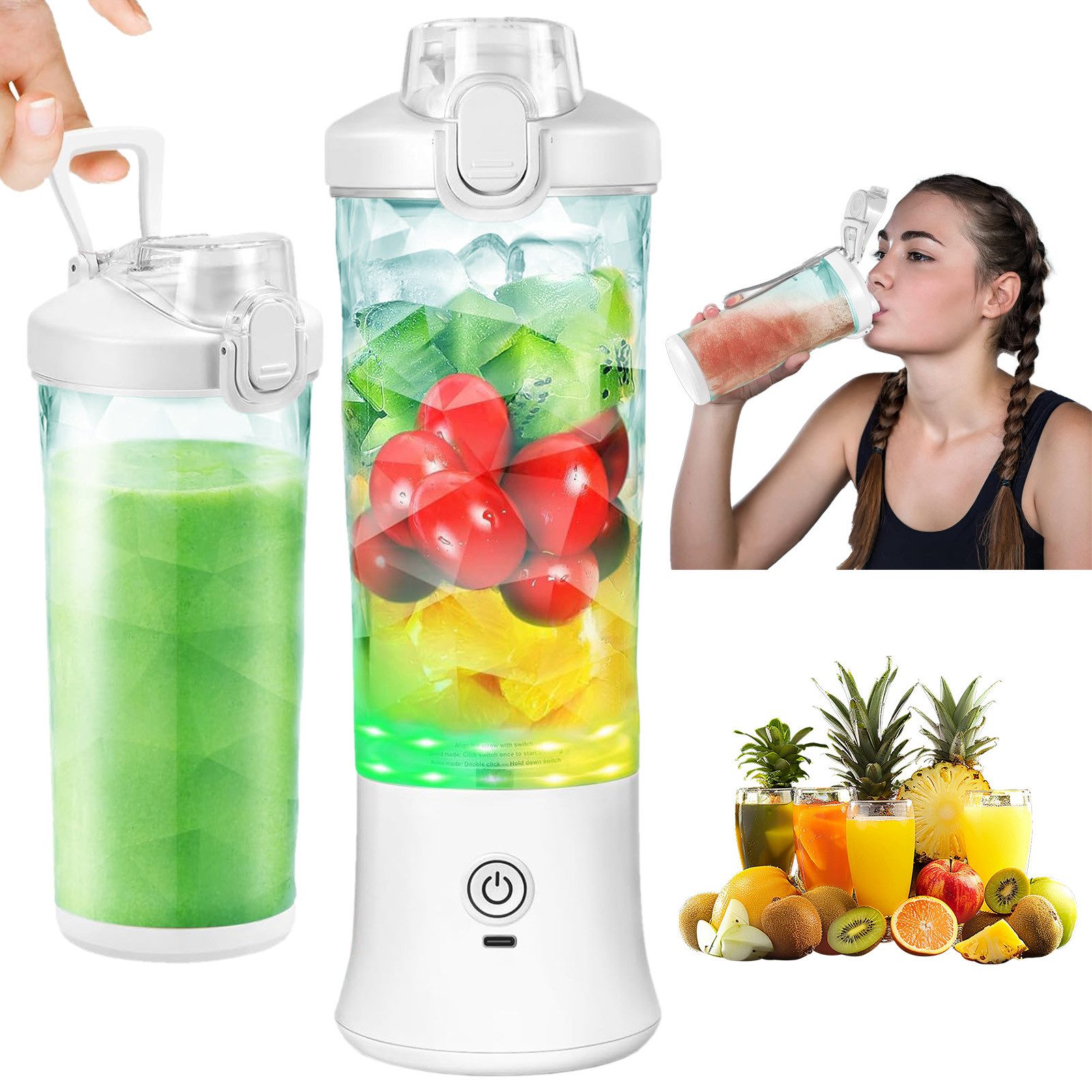 REDOM Akku-Smoothie-Maker Mixer und Entsafter 600-ml Becher mit dualer Mixmodus, 240 W, 2-in-1 Trinkflaschesich für zahlreiche Speisen und Getränke